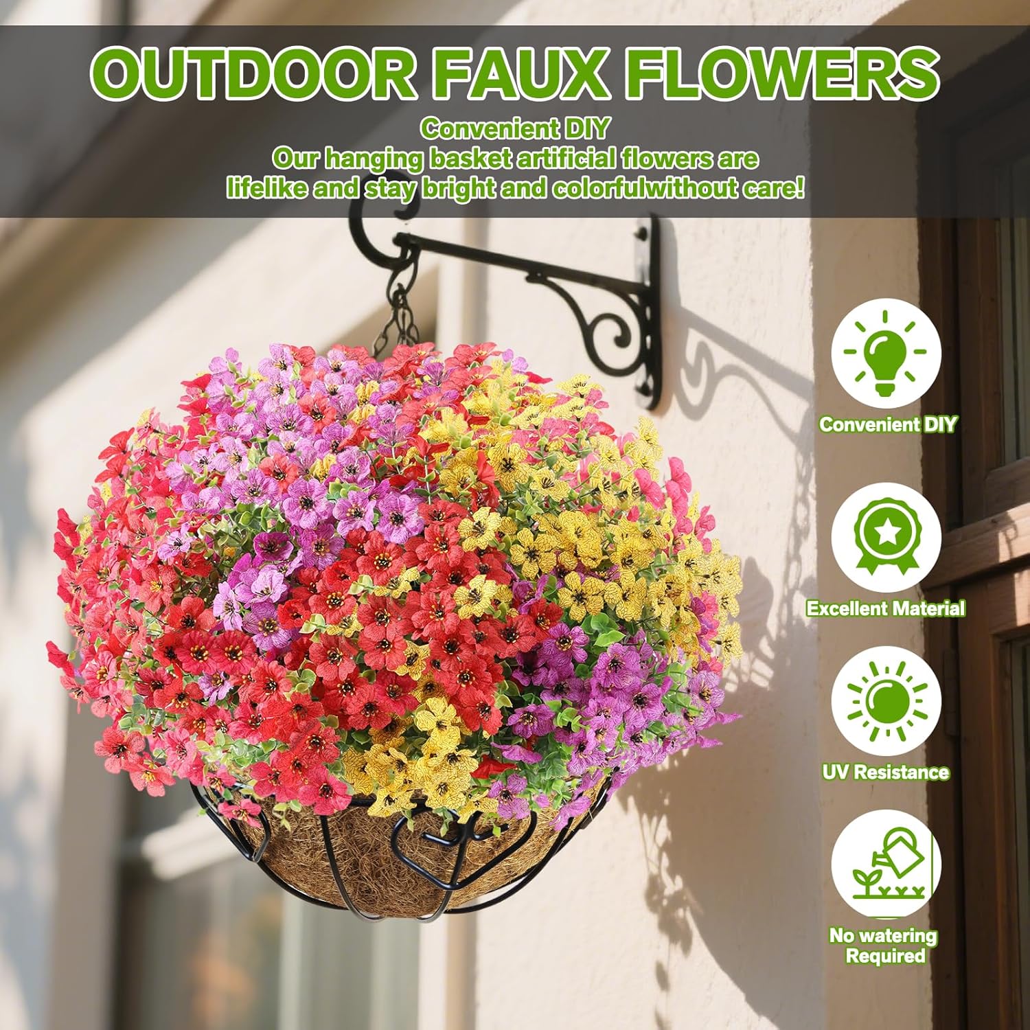 Artificial Flowers for Outdoor,Silk Flowers No Fade Fake Plastic Flowers Faux Plants for Outdoors Outside Front Porch Hanging Planter Window Box Garden Home Decoration,13 Pack(Multi-Colour2)