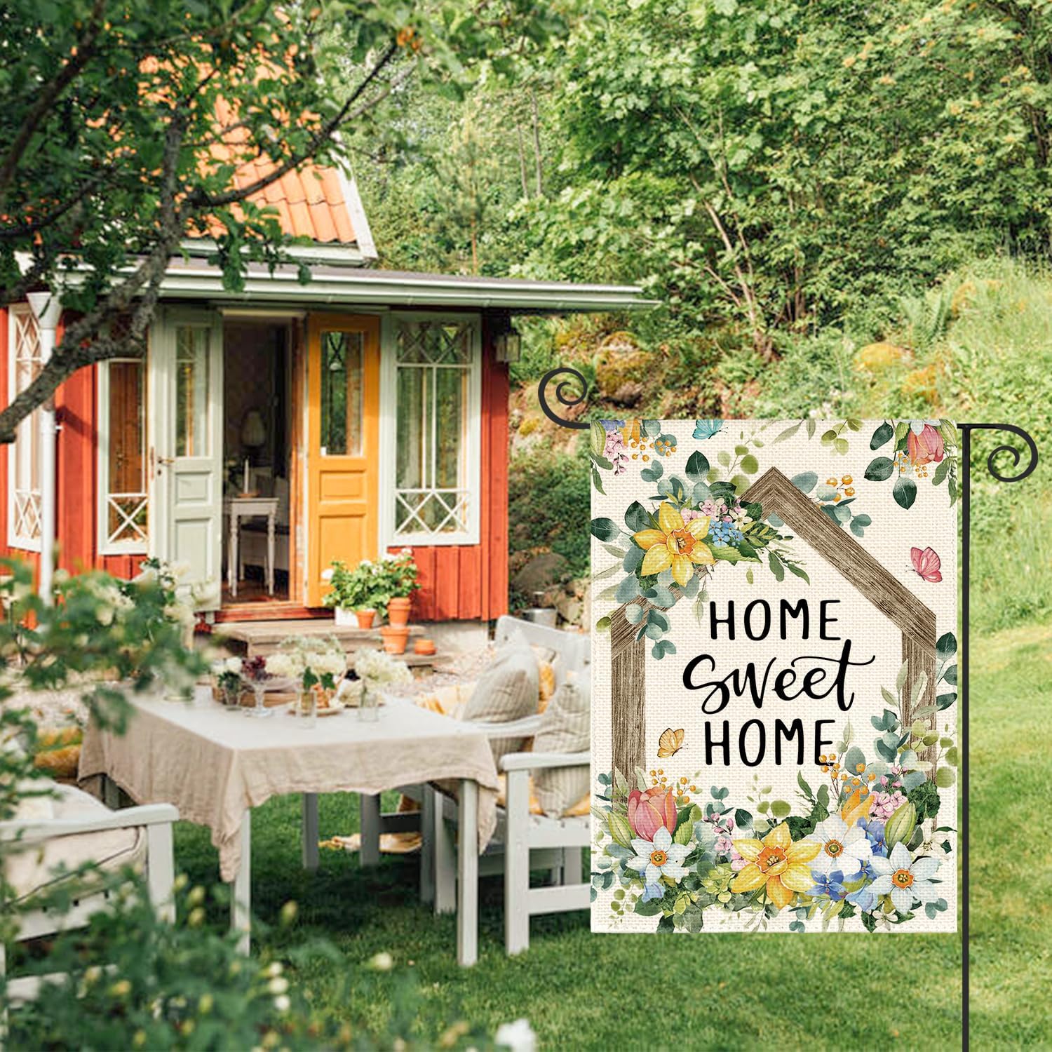 AVOIN colorlife Home Sweet Home Floral Spring Garden Flag 12x18 Inch Double Sided Outside, Seasonal Eucalyptus Flowers Welcome Yard Outdoor Flag