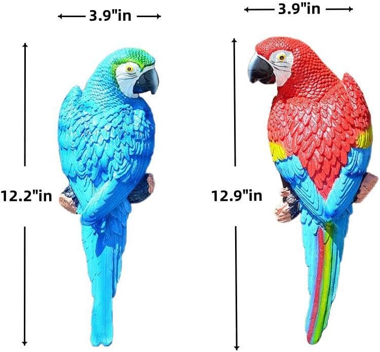 Teaeeno 2Pcs Resin Wall Bird Statue Decor,Real Parrot Sculpture Home Decor,Outdoor Indoor Figurine Ornaments-Garden Tree Sculpture,Resin Animal Statue for Garden, Terrace, Lawn, Yard