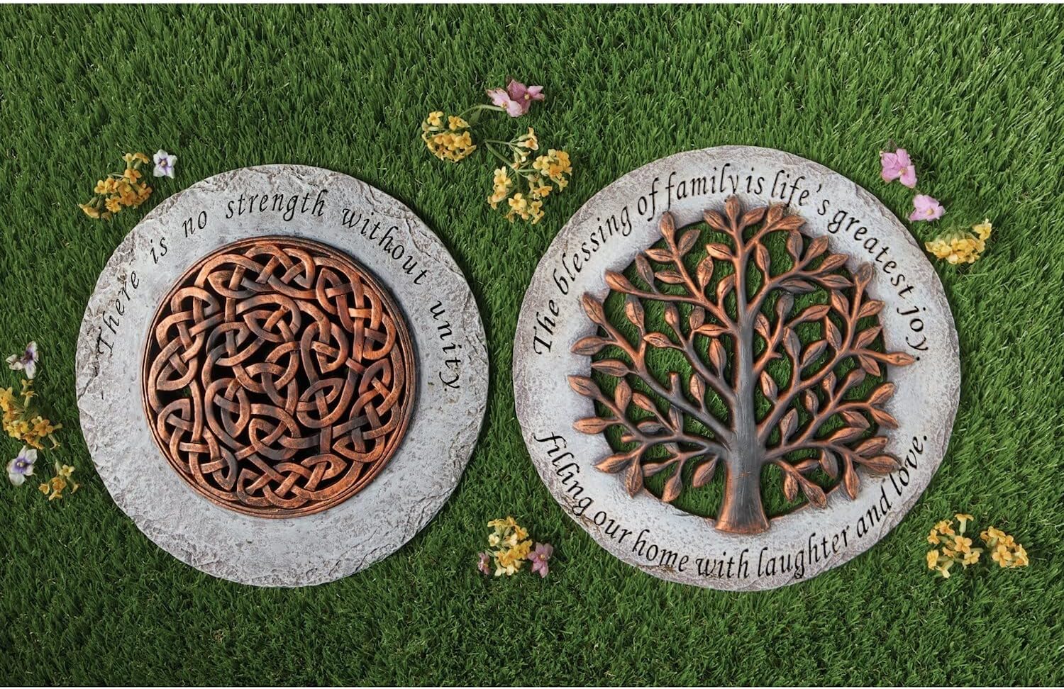 Roman Exclusive Terrace Garden Stone with a Tree and Verse, 12.2-Inch, 2-Tone Dolomite/Resin