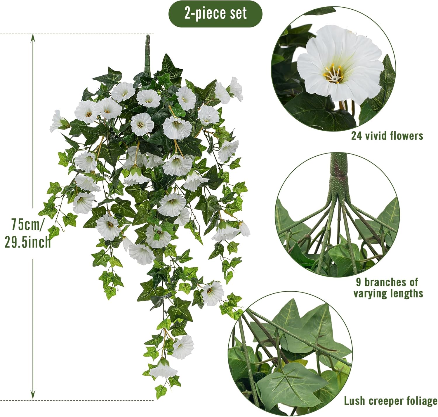 Ttranewsoo Artificial Flowers Faux Outdoor Plants Artificial Petunias for Outdoors Uv Resistant Fake Petunias Plants Hanging Flower Patio Decor Outside Basket Realistic Silk Plant No Pot(White 2pcs)