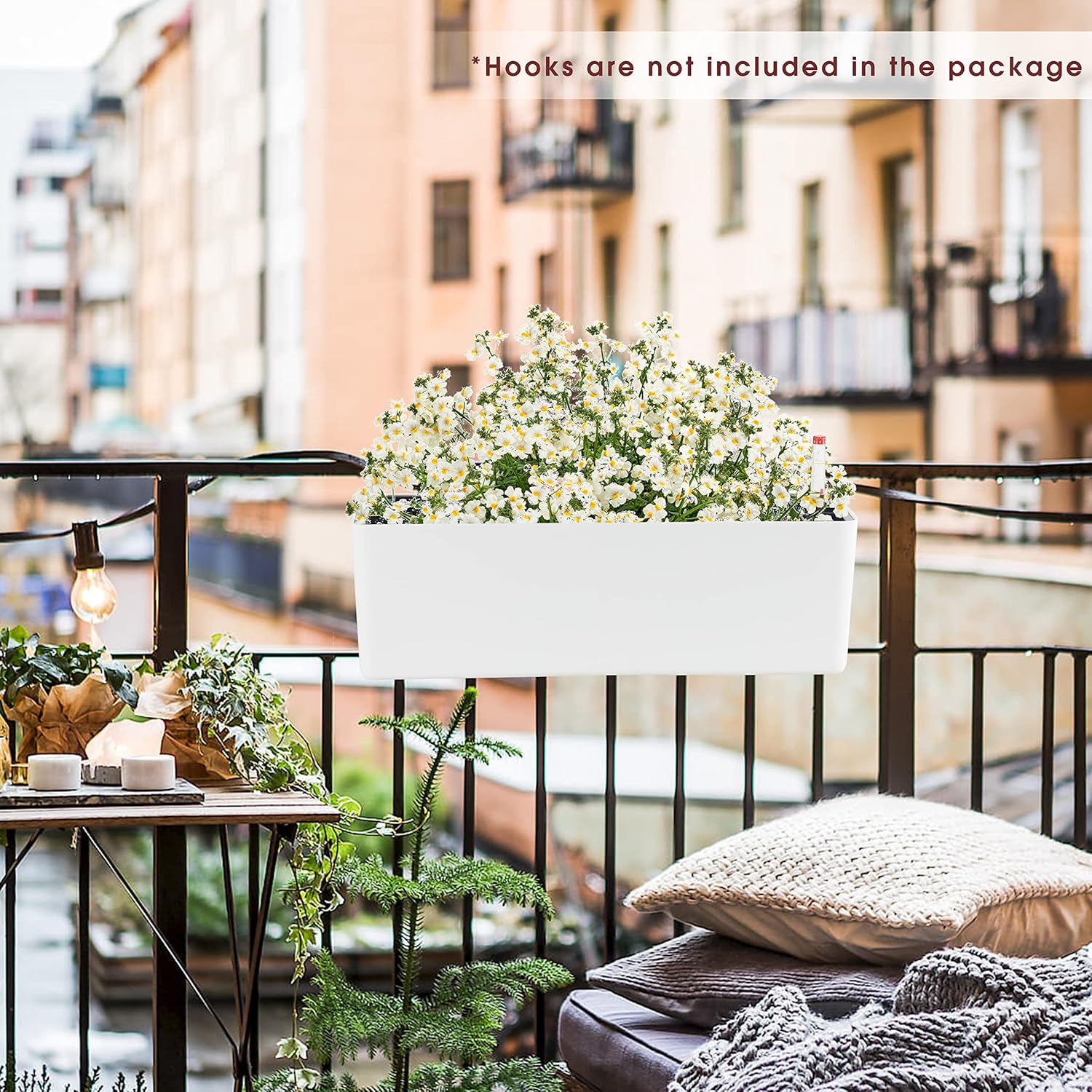 GardenBasix Elongated Self Watering Planter Pots Window Box 5.5 x 16 inch Indoor Home Garden Modern Decorative Planter Pot for All House Plants Flowers Herbs (White,1-Pack)