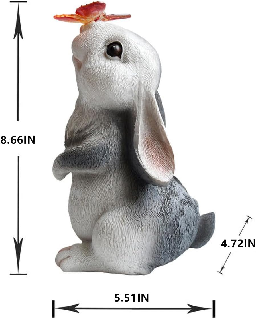 YMTengFei Solar Garden Statue Outdoor Decor Rabbit Figurines with LED Butterfly Lights, Bunny Statues Patio Ornament Decor for Lawn Balcony Yard, Gifts for Mum Grandmom on Birthday Mother's Day