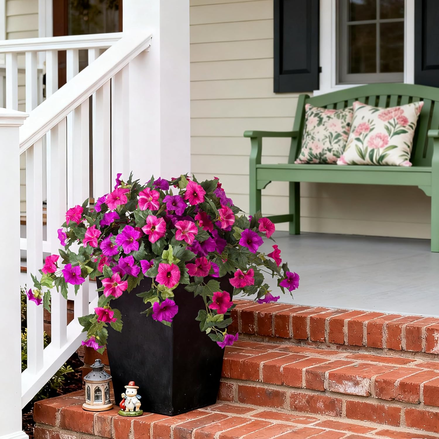 VGNQA Artificial Fake Flowers for Outdoor Spring Decoration, 2PCS Faux Silk Petunias No Fade UV Resistant Flowers for Outside Garden Porch Yard Balcony Patio Realistic Indoor Decor(Fuchsia)