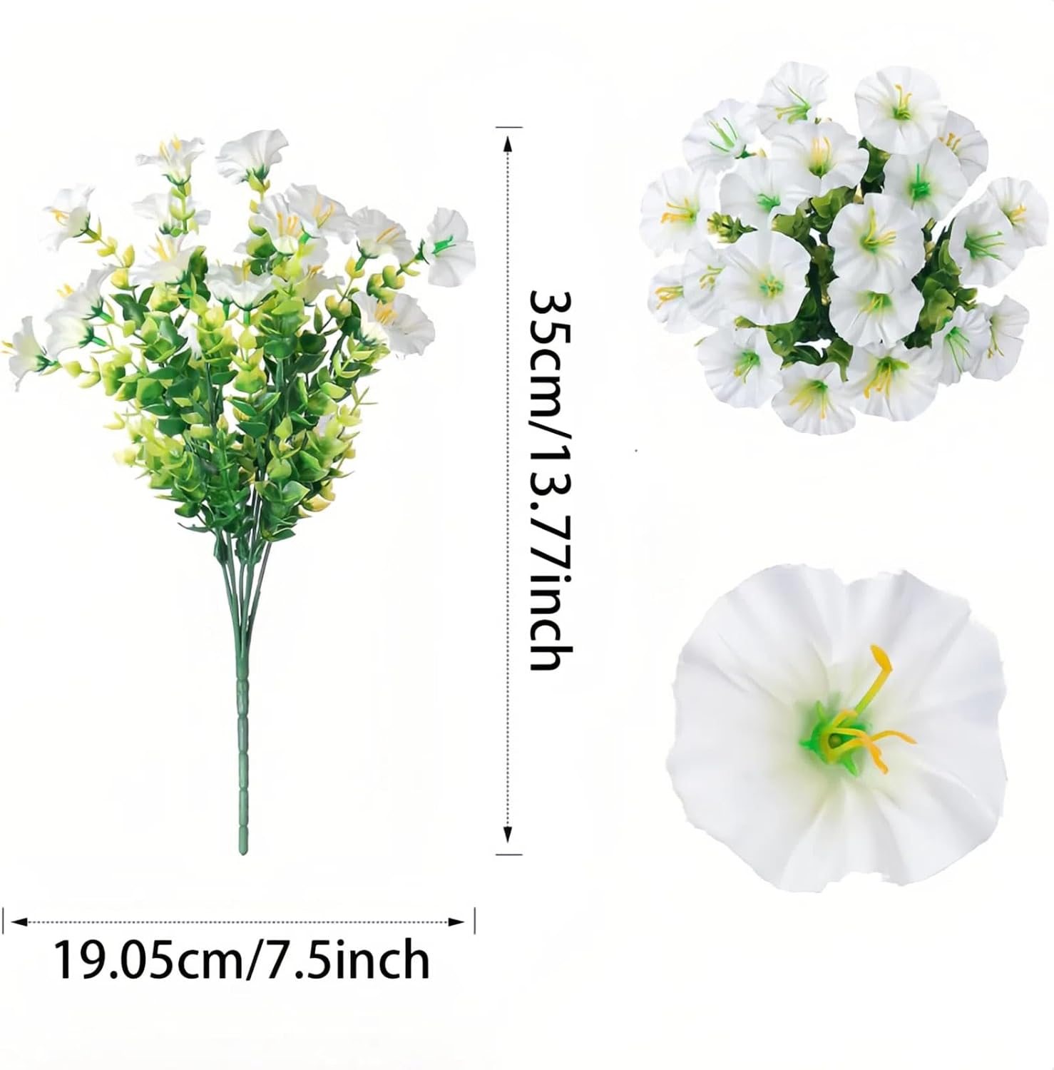 JcZaphiric Artificial Flowers for Outdoors - UV Resistant & Fade-Resistant Fake Flowers, 10 Bundles Waterproof Faux White Eucalyptus for Garden, Yard, Patio, Wedding & Home Decor 10 White Bundles