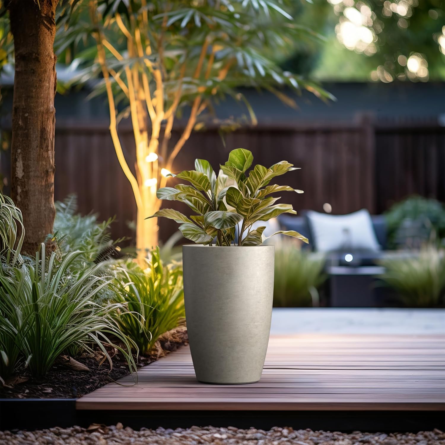 Kante 18.1" H Tall Round Concrete Planter for Outdoor Indoor, Modern Decorative Plant Pots with Drainage Hole & Rubber Plug for Home & Garden Weathered Concrete