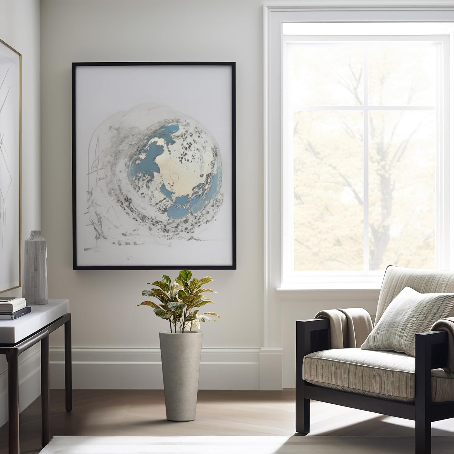 Kante Tall Concrete Planter, 15.8 Inch Height Large Flower Pot for Indoor Outdoor Plants, Suitable for Home, Patio, Garden, Porch, Weathered Concrete Finish with Painted Interior