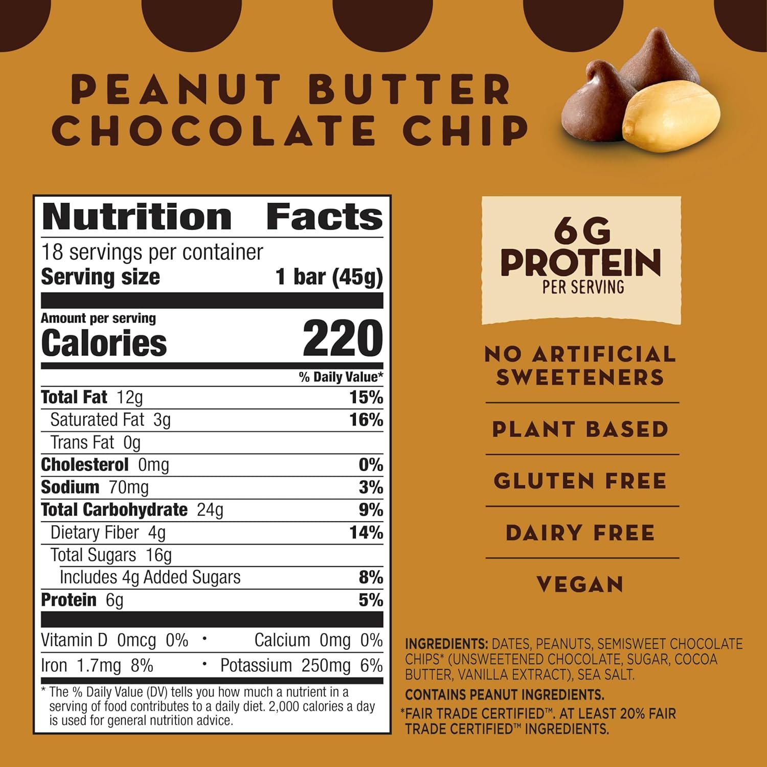 Larabar Peanut Butter Chocolate Chip, Fruit and Nut Bars, Gluten Free and Vegan, 28.8 oz, 18 Ct