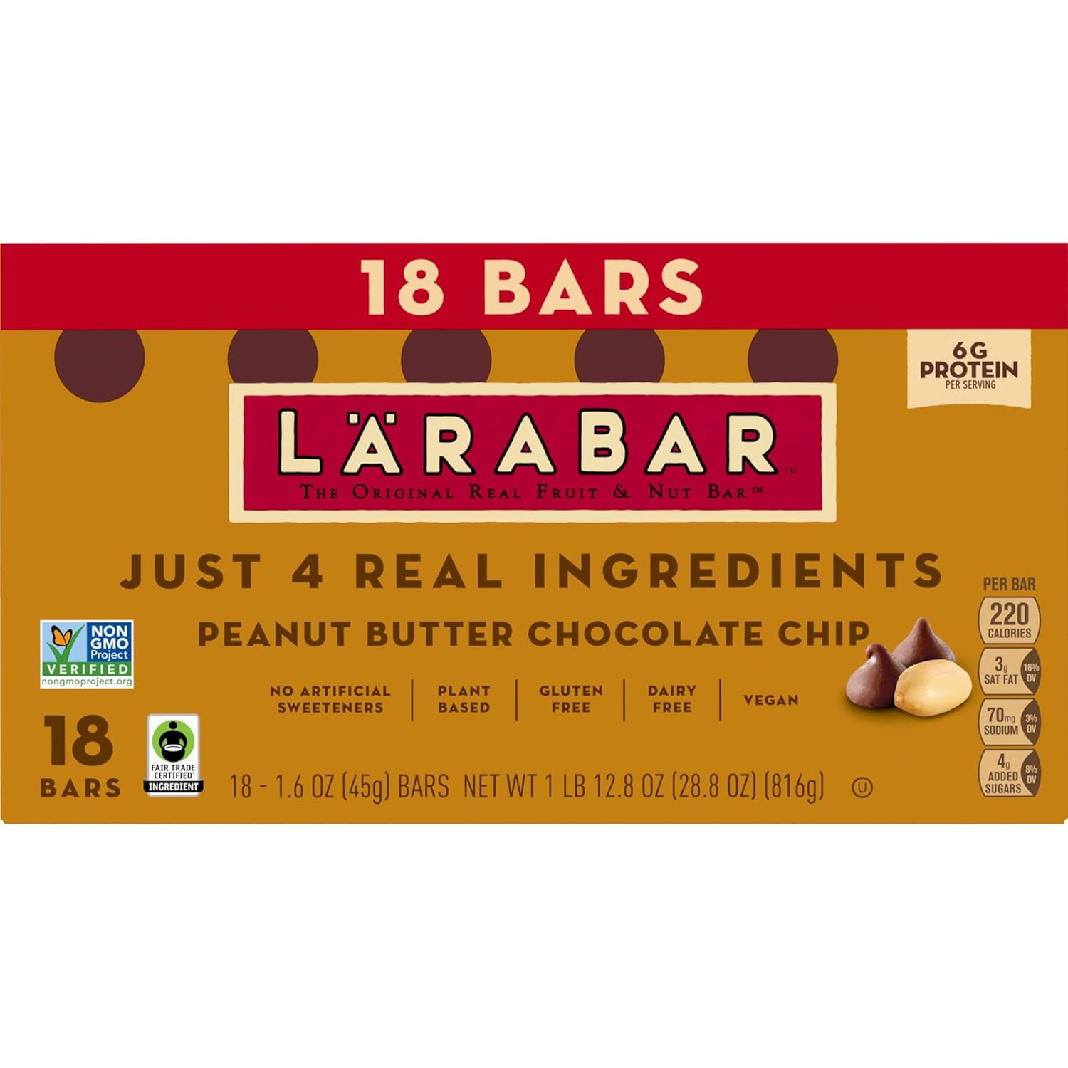 Larabar Peanut Butter Chocolate Chip, Fruit and Nut Bars, Gluten Free and Vegan, 28.8 oz, 18 Ct - Image 2
