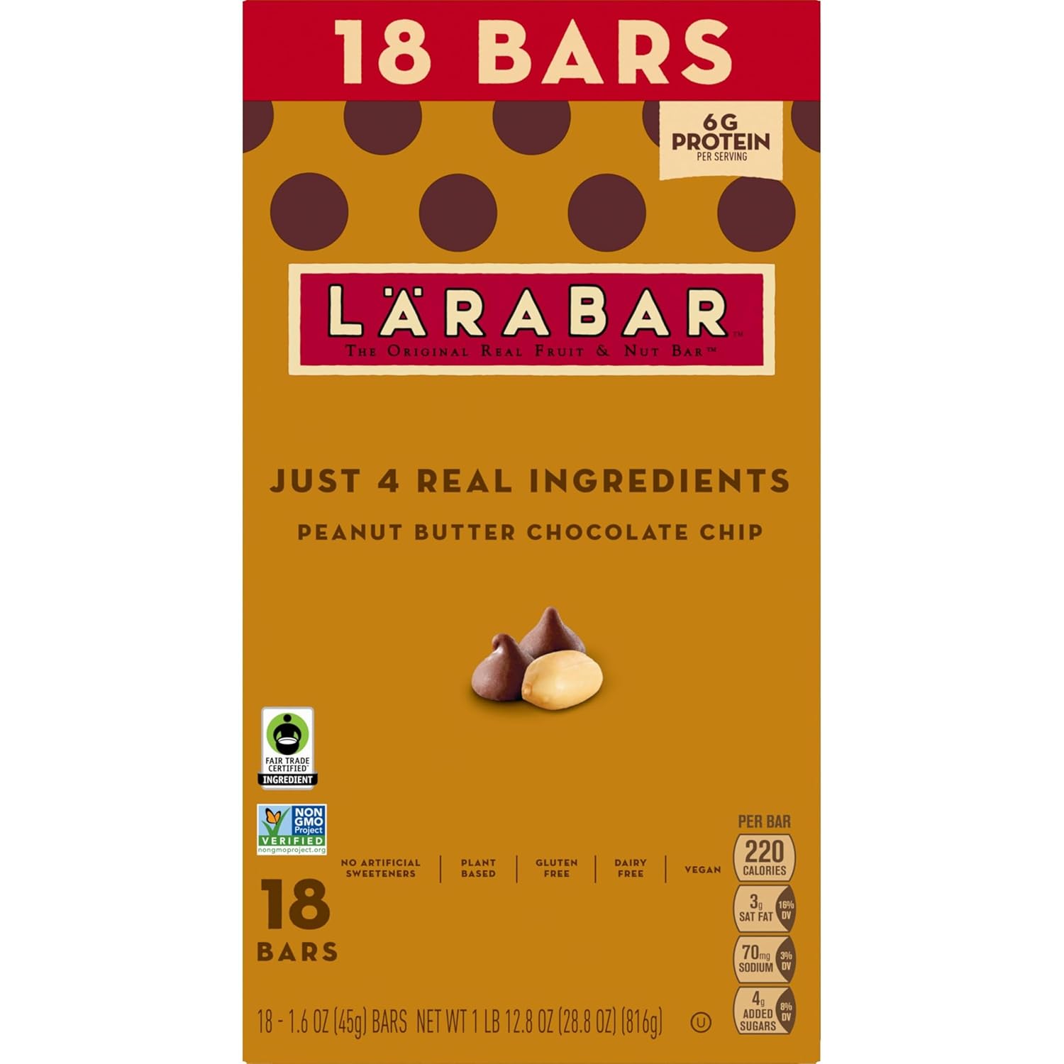Larabar Peanut Butter Chocolate Chip, Fruit and Nut Bars, Gluten Free and Vegan, 28.8 oz, 18 Ct - Image 4