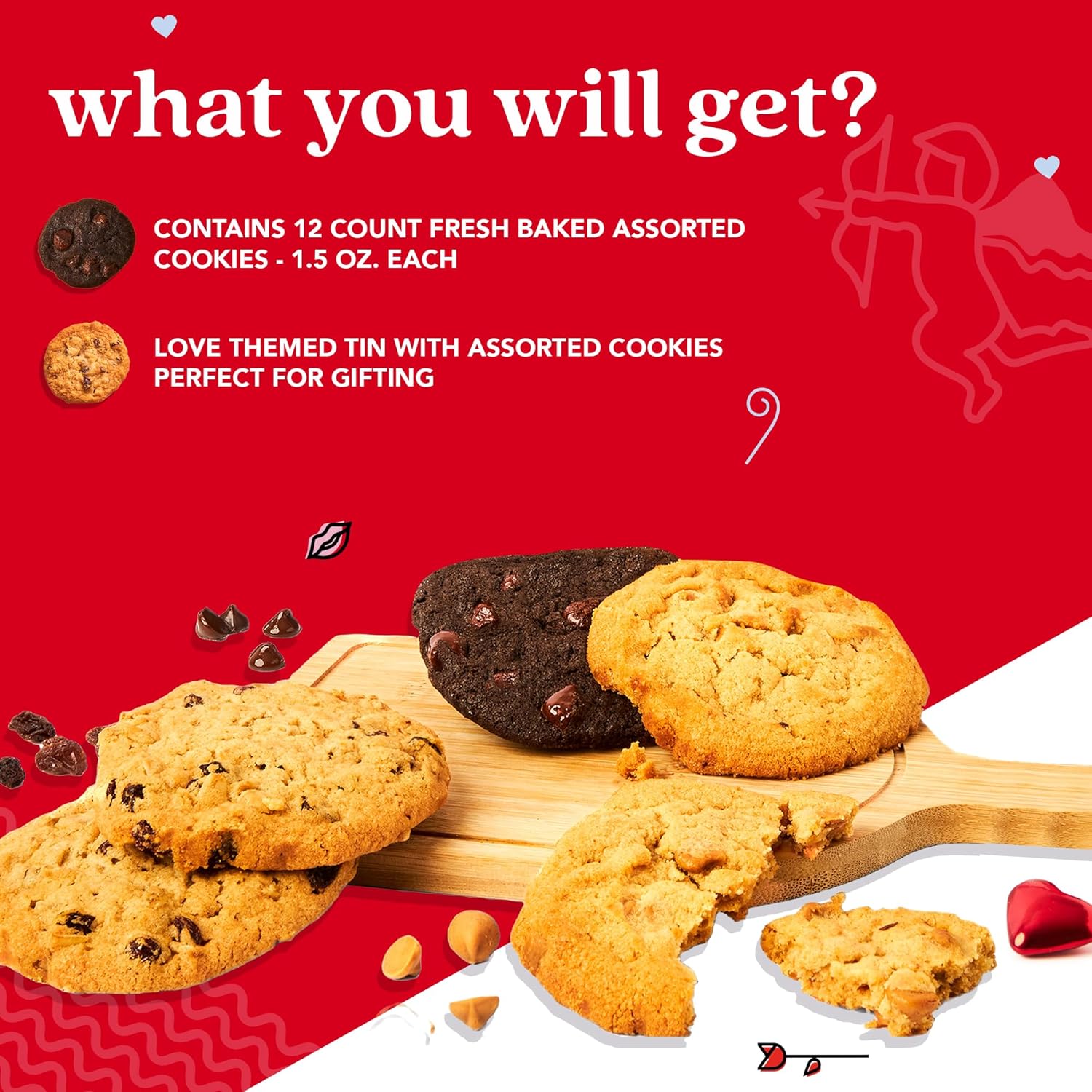 Davidu2019s Cookies Assorted Cookie Love Gift Tin, Fresh Baked Gourmet Dessert Sampler, Soft Handmade Cookie Variety, Premium Bakery Cookies for Gifting, 1lb - Gourmet Cookies Gift Basket