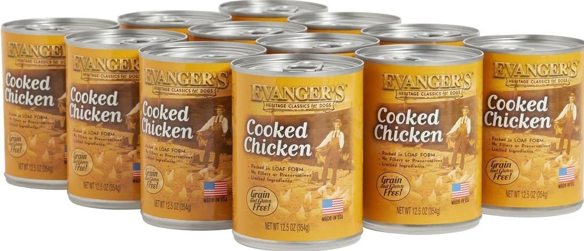 Evanger's Heritage Classics Cooked Chicken Dog Food u2013 12 Count, 12.5 oz Each u2013 Grain & Gluten Free, Simple Meat-Based Diet u2013 Supplemental & Intermittent Feeding