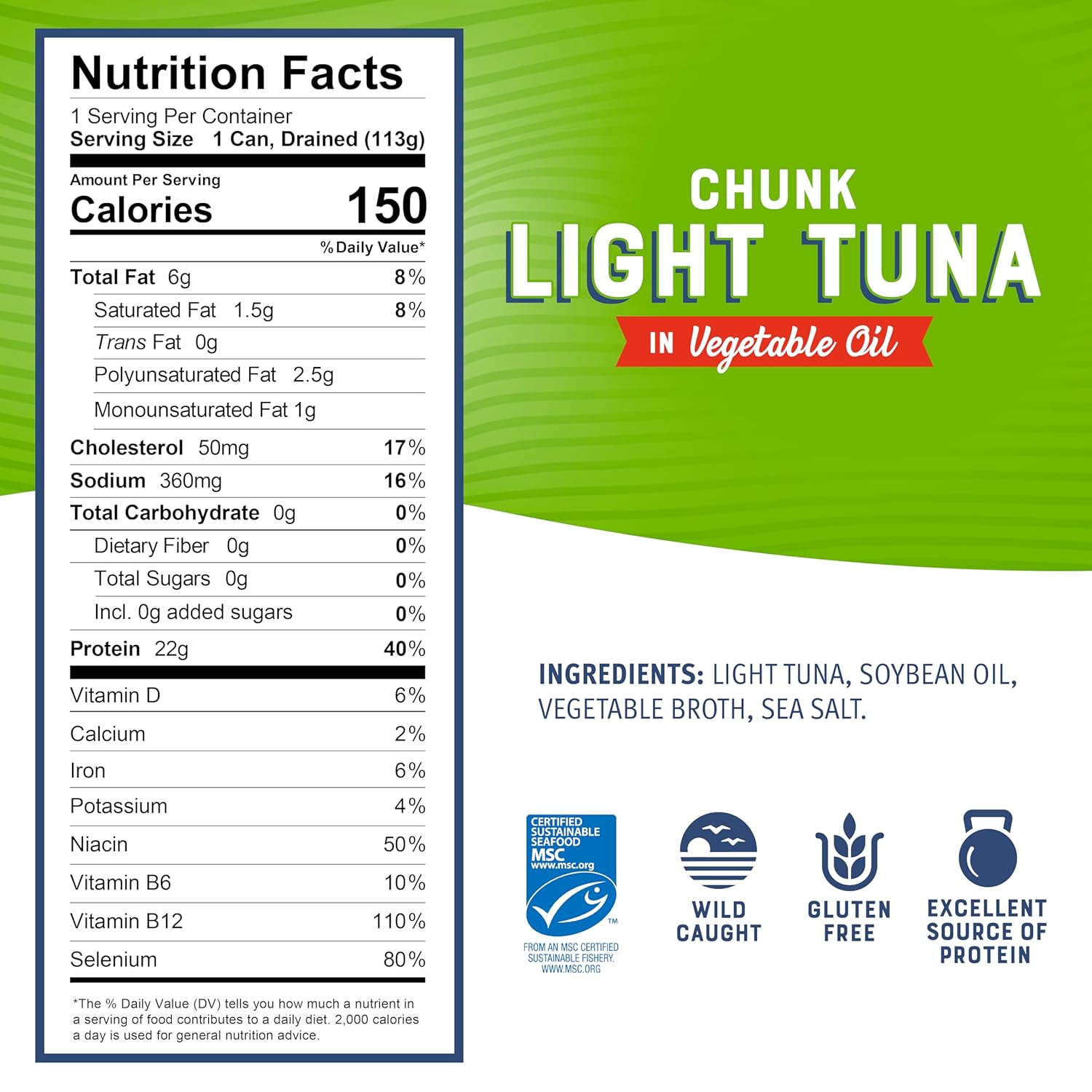Bumble Bee Chunk Light Tuna In Oil, 5 oz Cans (Pack of 8) - Wild Caught Skipjack Tuna - 22g Protein Per Serving - MSC Certified Sustainable Seafood, Non-GMO, Gluten Free, Kosher