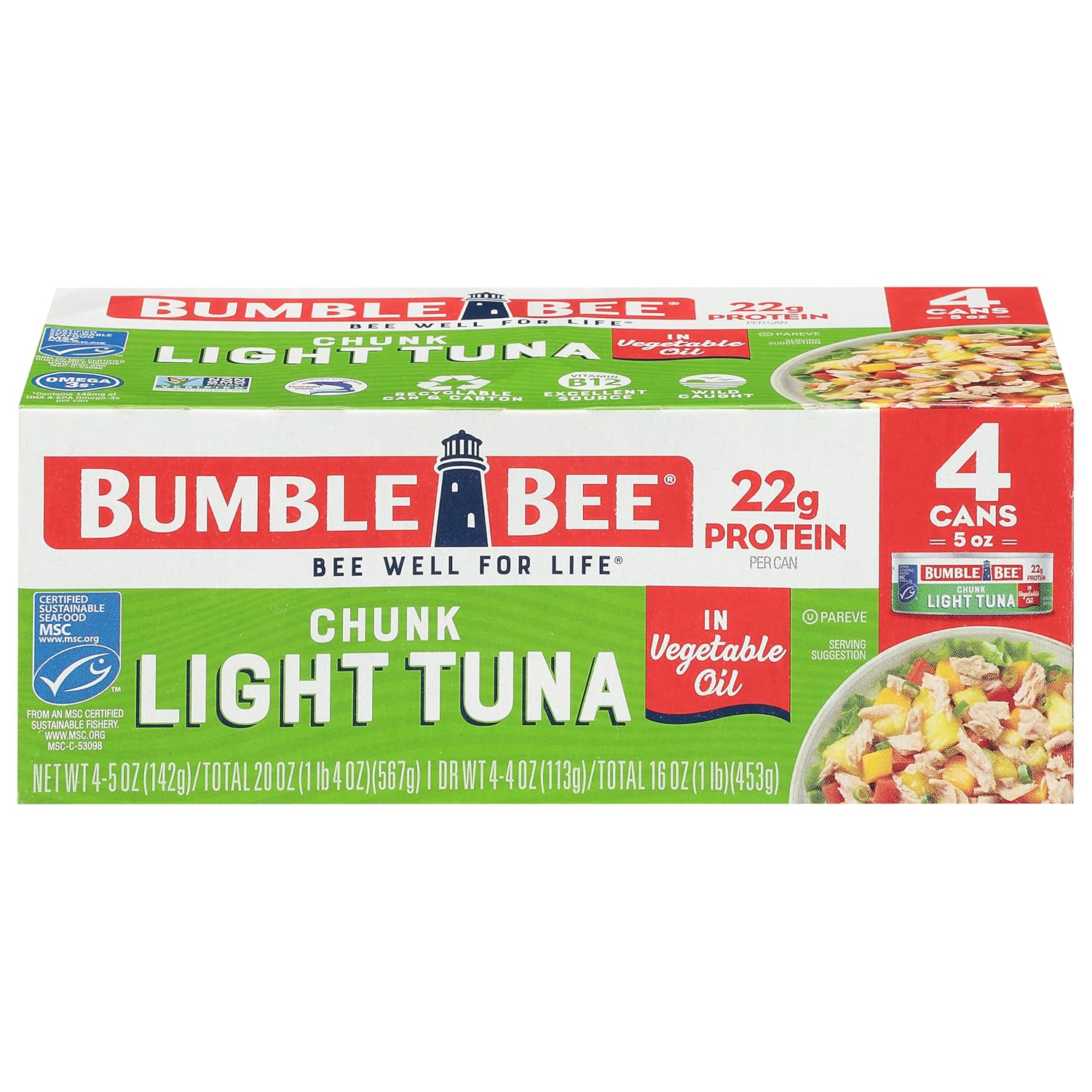 Bumble Bee Chunk Light Tuna In Oil, 5 oz Cans (Pack of 8) - Wild Caught Skipjack Tuna - 22g Protein Per Serving - MSC Certified Sustainable Seafood, Non-GMO, Gluten Free, Kosher - Image 5