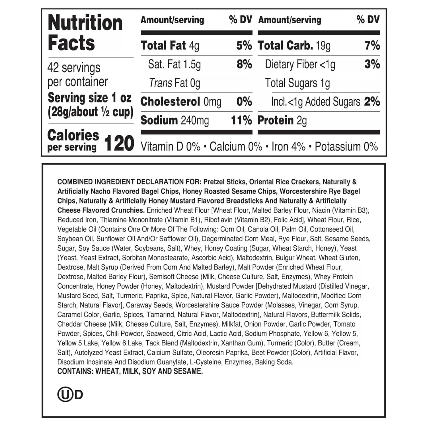 Utz Pub Mix,42 Oz. Barrel,Savory Snack Mix with a Blend of Crunchy Flavors for a Tasty Party Snack,Resealable Container,Trans-Fat Free and Kosher Certified,(Pack of 2)