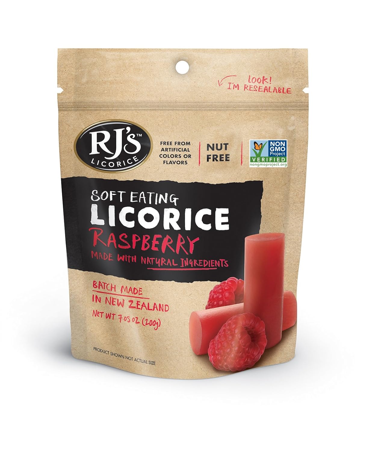 Soft Eating Raspberry Licorice - RJ's Licorice 7.05oz Bag - NON-GMO, NO HFCS, Vegetarian & Kosher - Batch Made in New Zealand - Image 5