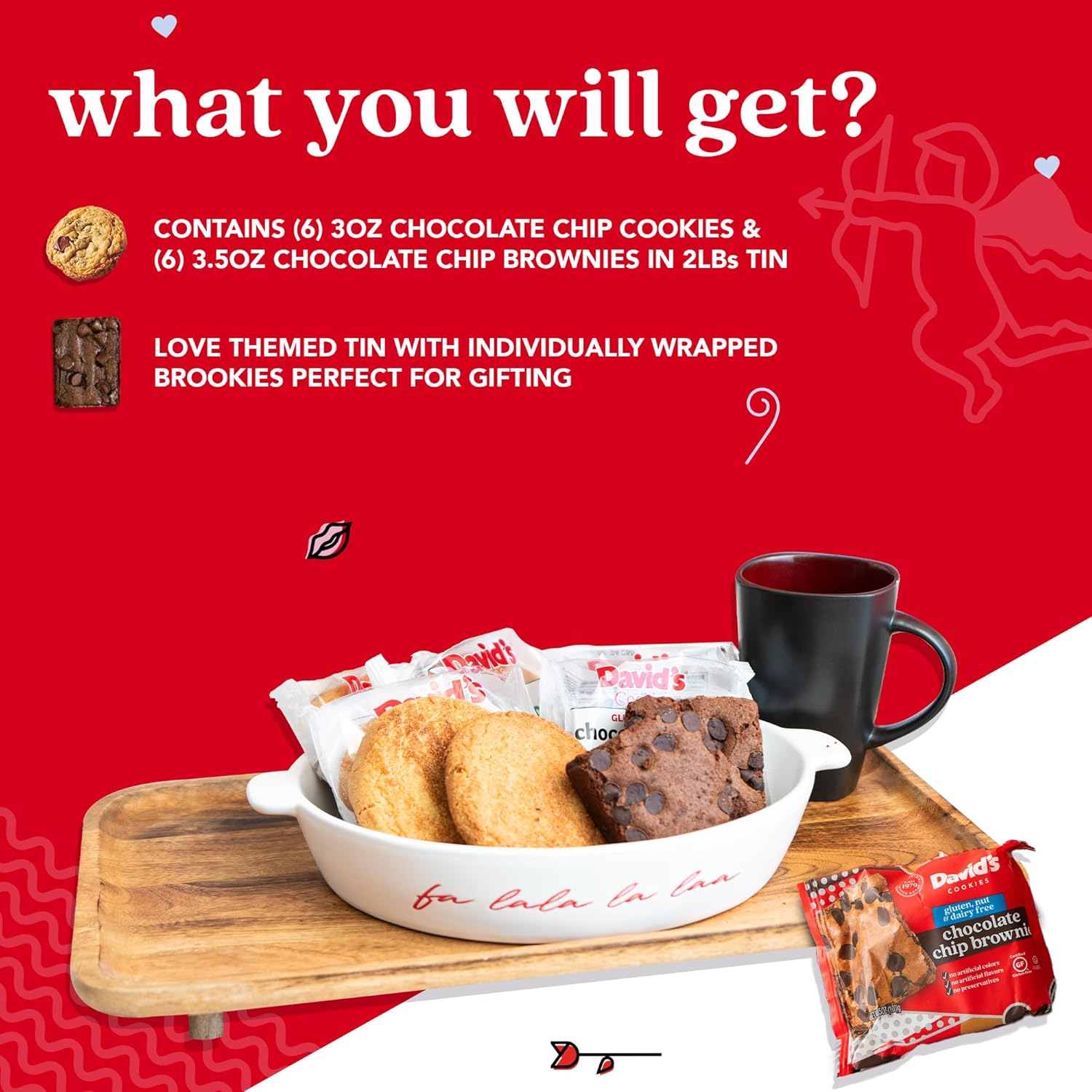 Davidu2019s Cookies Gluten-Free Assorted Cookies And Brownies 2Lbs u2013 Comes In A Beautiful Love-Themed Tin Gift Box u2013 Delicious Gourmet Food Gift For Loved Ones, Friends And Family