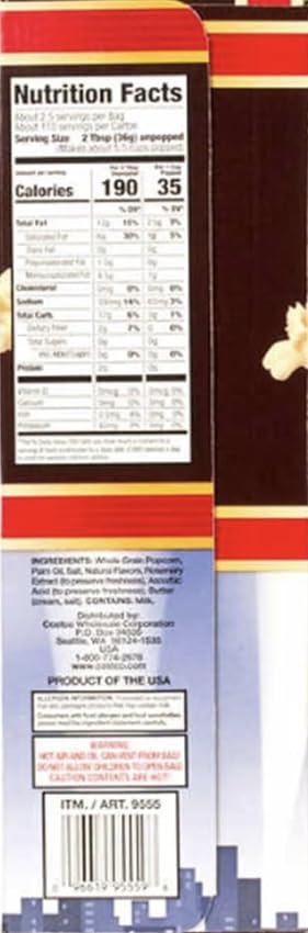 Express Minds LLC Microwave Popcorn, 3.3 oz, 44-count, Gluten free, Kosher, Whole Grain Popcorn, Movie theater butter