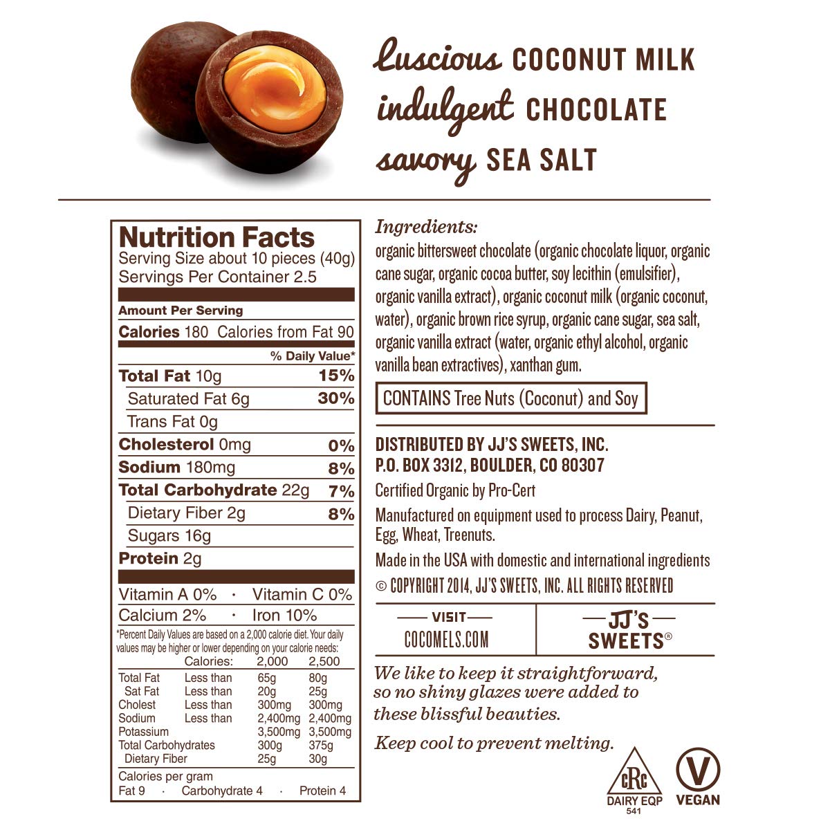 Cocomels Chocolate Sea Salt Cocomel Bites, Organic, Dairy Free, Vegan, Gluten Free, Non-GMO, No High Fructose Corn Syrup, Kosher, Plant Based, (1 Pack)