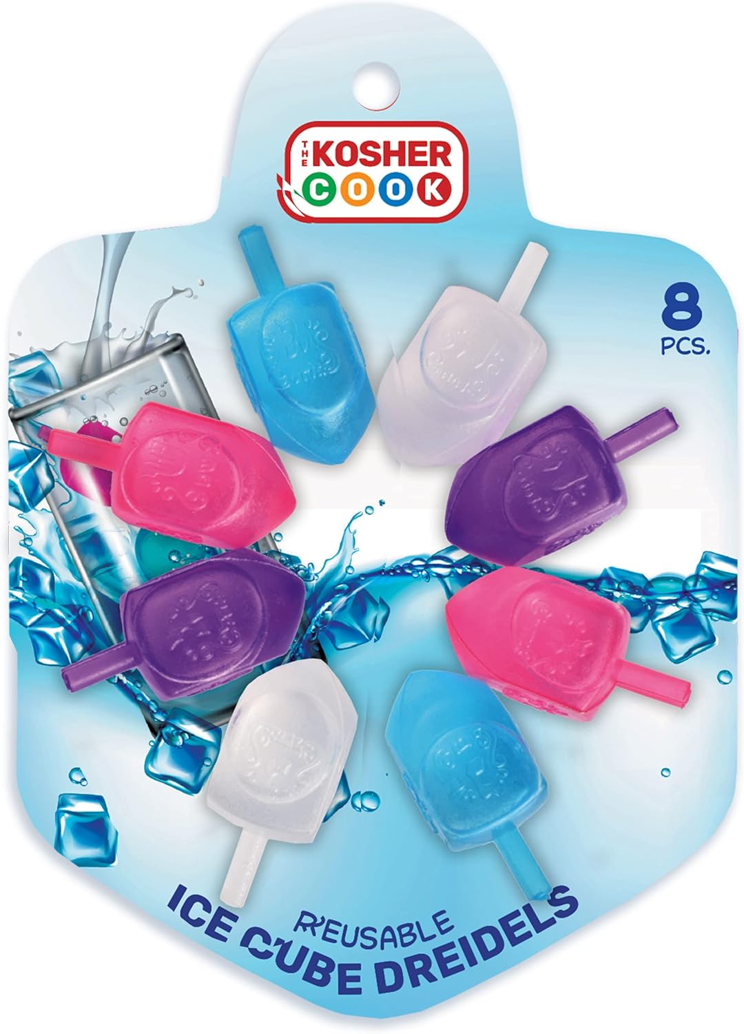 The Kosher Cook Dreidel Shaped Reusable Ice Cubes, Food Grade Freezer Safe Silicone Ice Cube, Hanukkah Ice Cubes Reusable (Pack of 8)