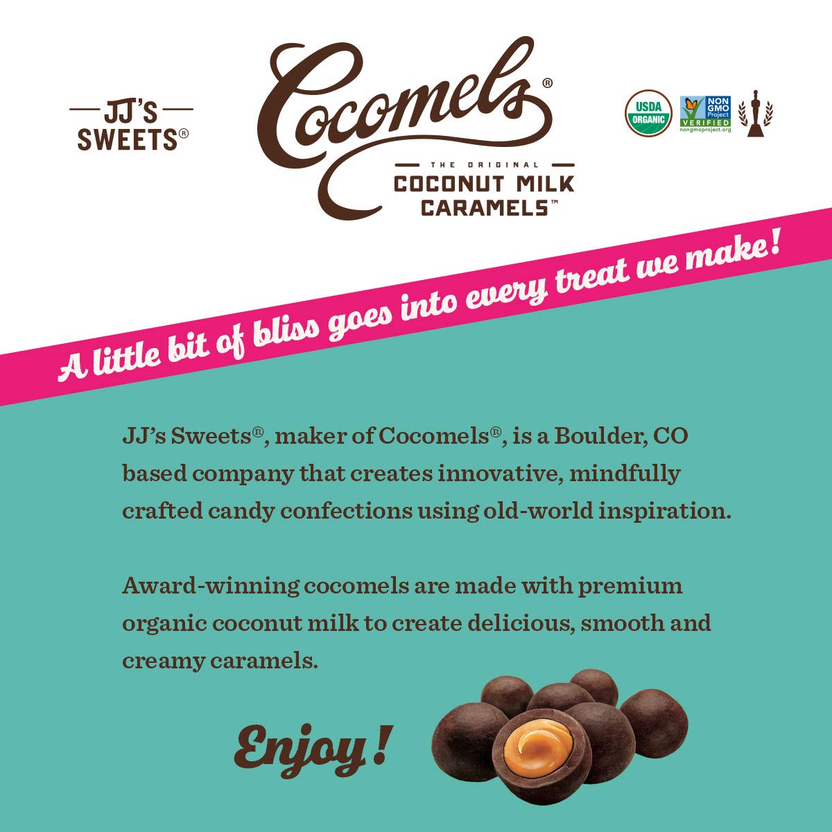 Cocomels Chocolate Sea Salt Cocomel Bites, Organic, Dairy Free, Vegan, Gluten Free, Non-GMO, No High Fructose Corn Syrup, Kosher, Plant Based, (1 Pack) - Image 3