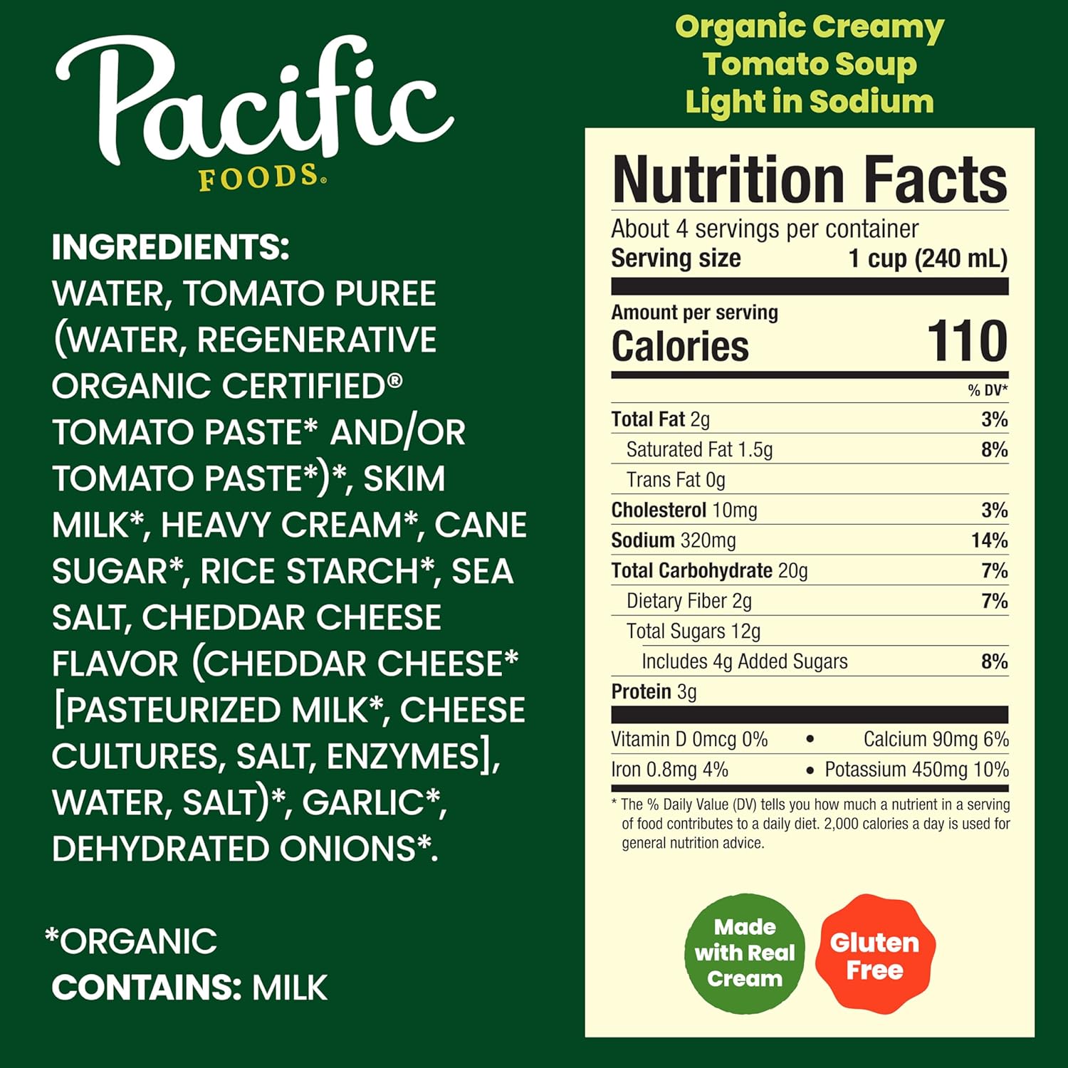 Pacific Foods Organic Creamy Light in Sodium Tomato Soup, 32 oz Carton (Pack of 4)