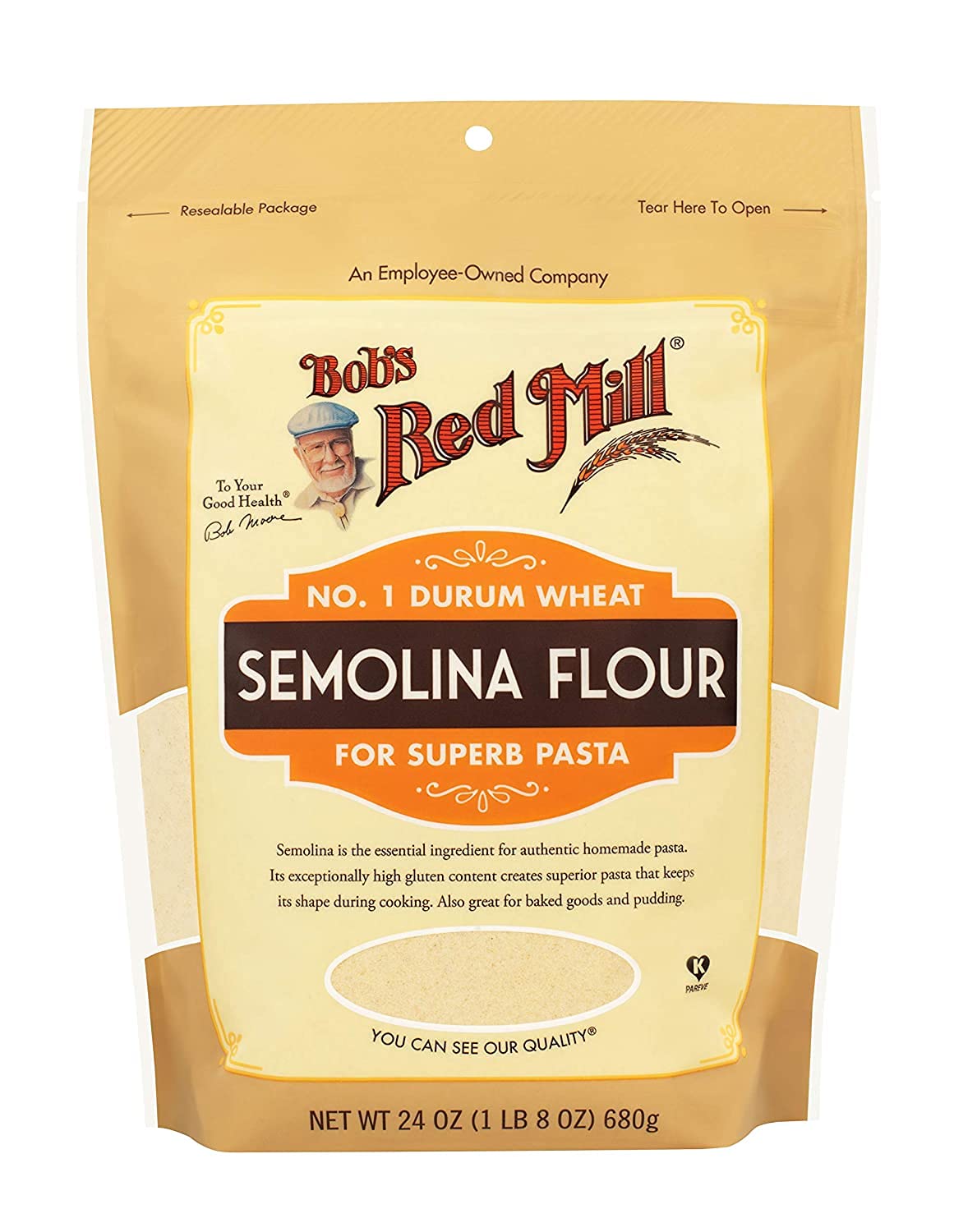 Bob’s Red Mill Semolina Pasta Flour, 24oz (Pack of 1) – Vegan, Kosher