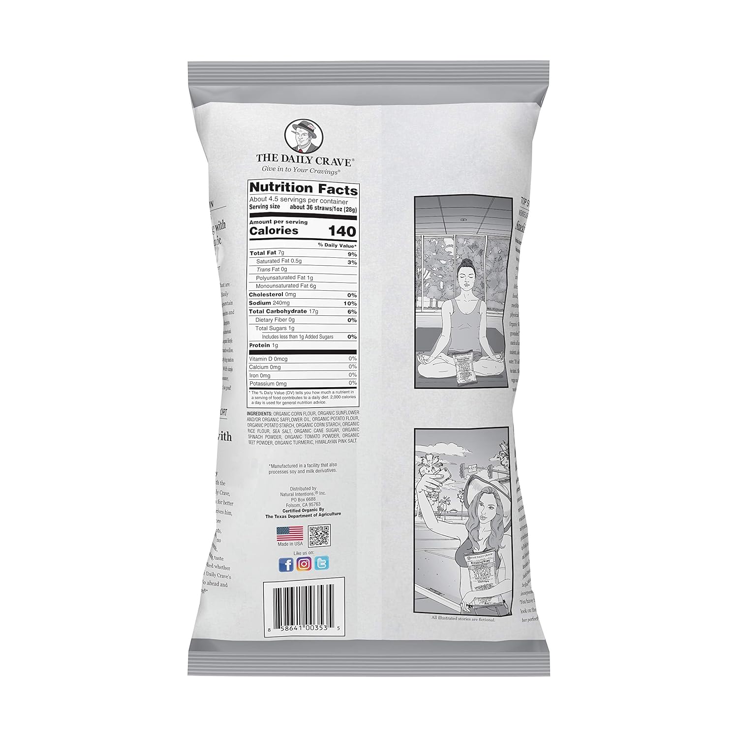 The Daily Crave Organic Veggie Straws, Crunchy Veggie with Himalayan Pink Salt, 4.5 Ounce (Pack Of 8) Gluten-Free, Vegan, Kosher, Crunchy