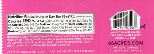88 Acres Granola Bars, Triple Berry Crumble, 9 Count, School Safe, Allergen Free Seed & Oat Snack Bar, Gluten & Nut Free, Vegan, Non-GMO & Kosher, Individually Wrapped
