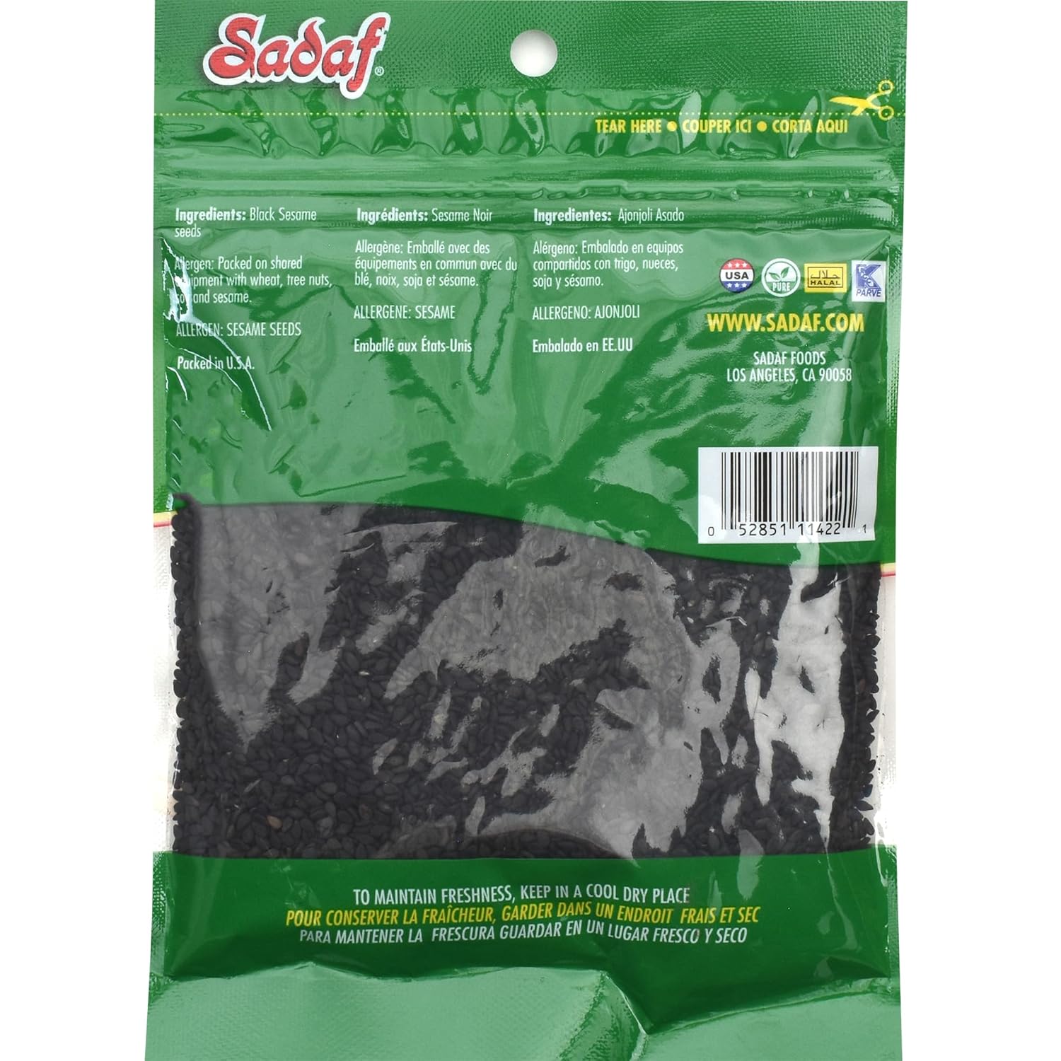 Sadaf Black Sesame Seeds – Sesame Seeds for Cooking and Food Flavoring – Spice Mediterranean Cuisine – Semillas de Ajonjoli – Kosher – 3 Oz Resealable Bag