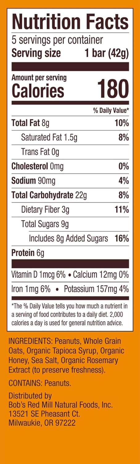 Bob’s Red Mill 5pk PB Honey & Oats Bar, 5 bars (Pack of 2) – Non GMO, Gluten Free, Kosher