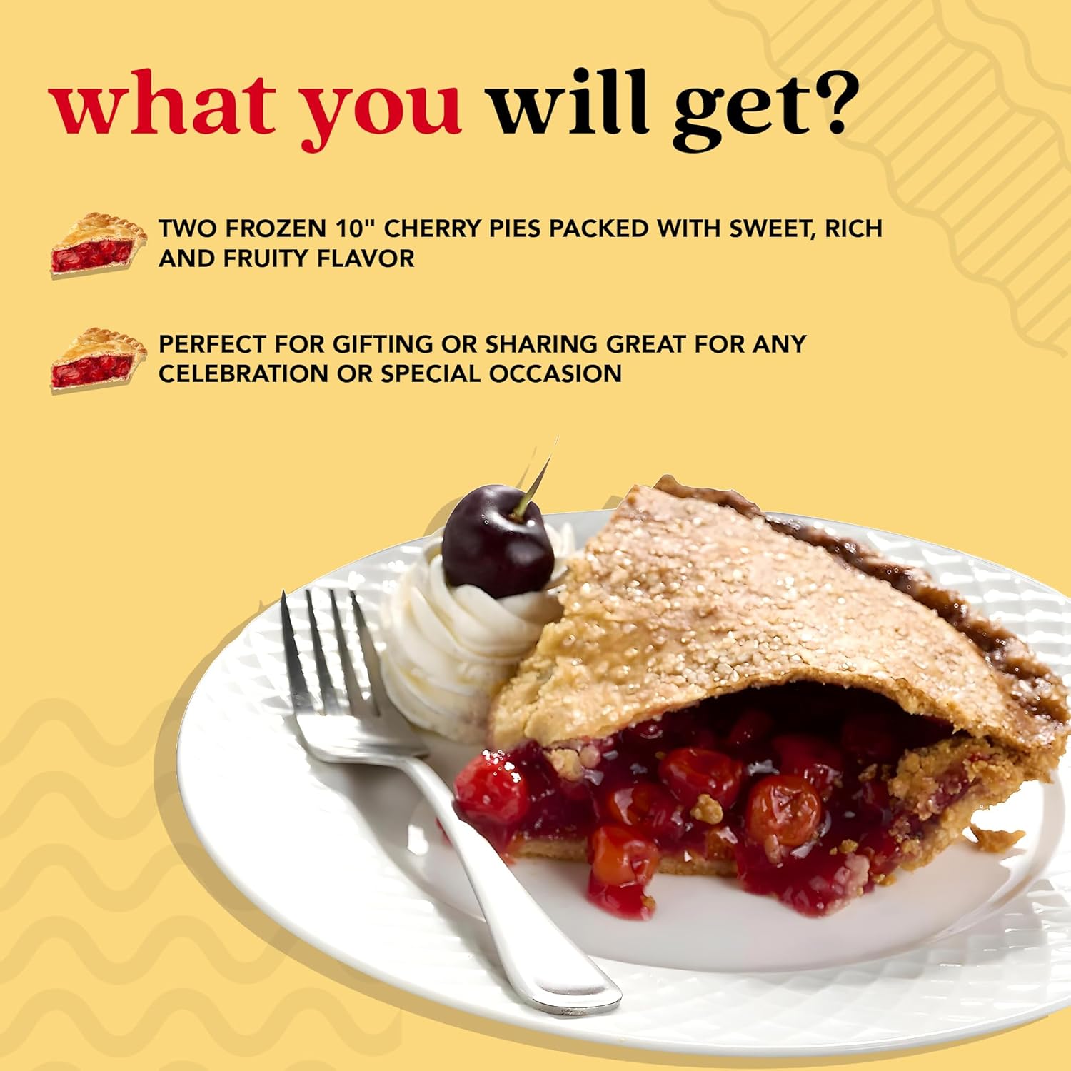 David's Cookies Ready To Bake Grandé Cherry Pie 10" 2-Pack - Classic Fruit Pies, Whole Tart Cherries - OU Kosher Dairy, Delicious Gourmet Dessert Gift Box for Valentine's Day, Birthday Celebrations