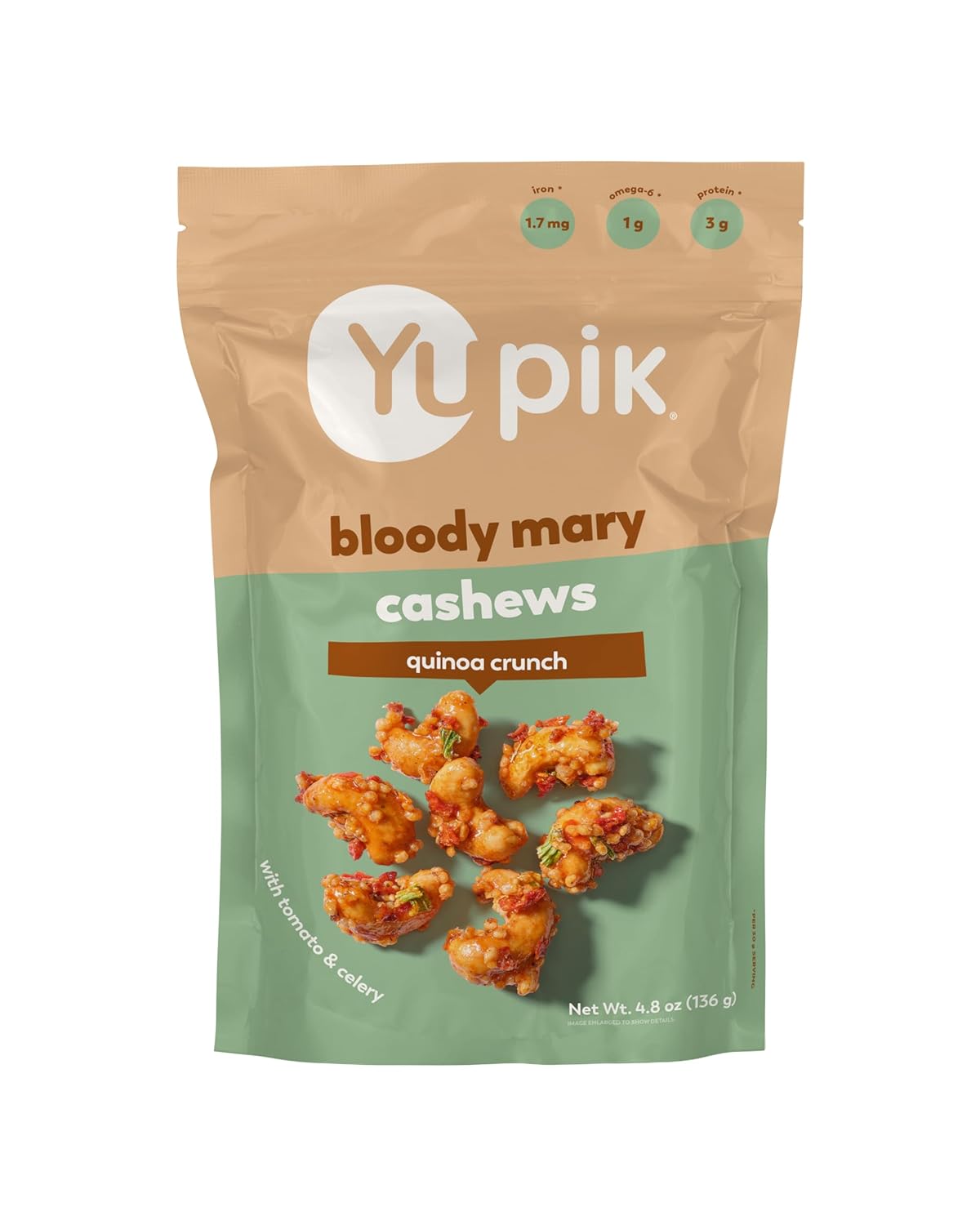 Yupik Bloody Mary Cashews, 4.8 Oz, Kosher, Crunchy Snack, Made with Natural Ingredients & Flavors, Cocktail Flavored Cashews, Caesar Drink Seasoning, Quinoa, Celery & Tomato Garnish (Pack of 2)