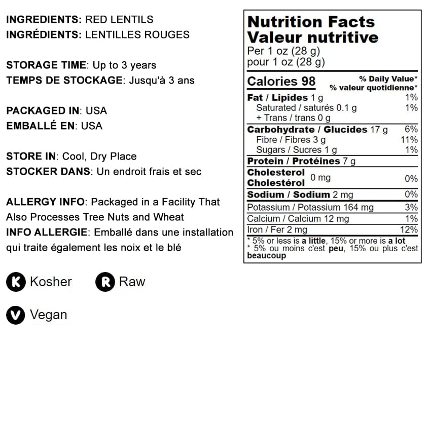 Food to Live Red Split Lentils, 15 Pounds u2013 Masoor Dal, Dried, Vegan, Kosher, Bulk. Easy to Cook. No Soaking Required. Good Source of Dietary Fiber, Vitamin B, Protein. - Image 3