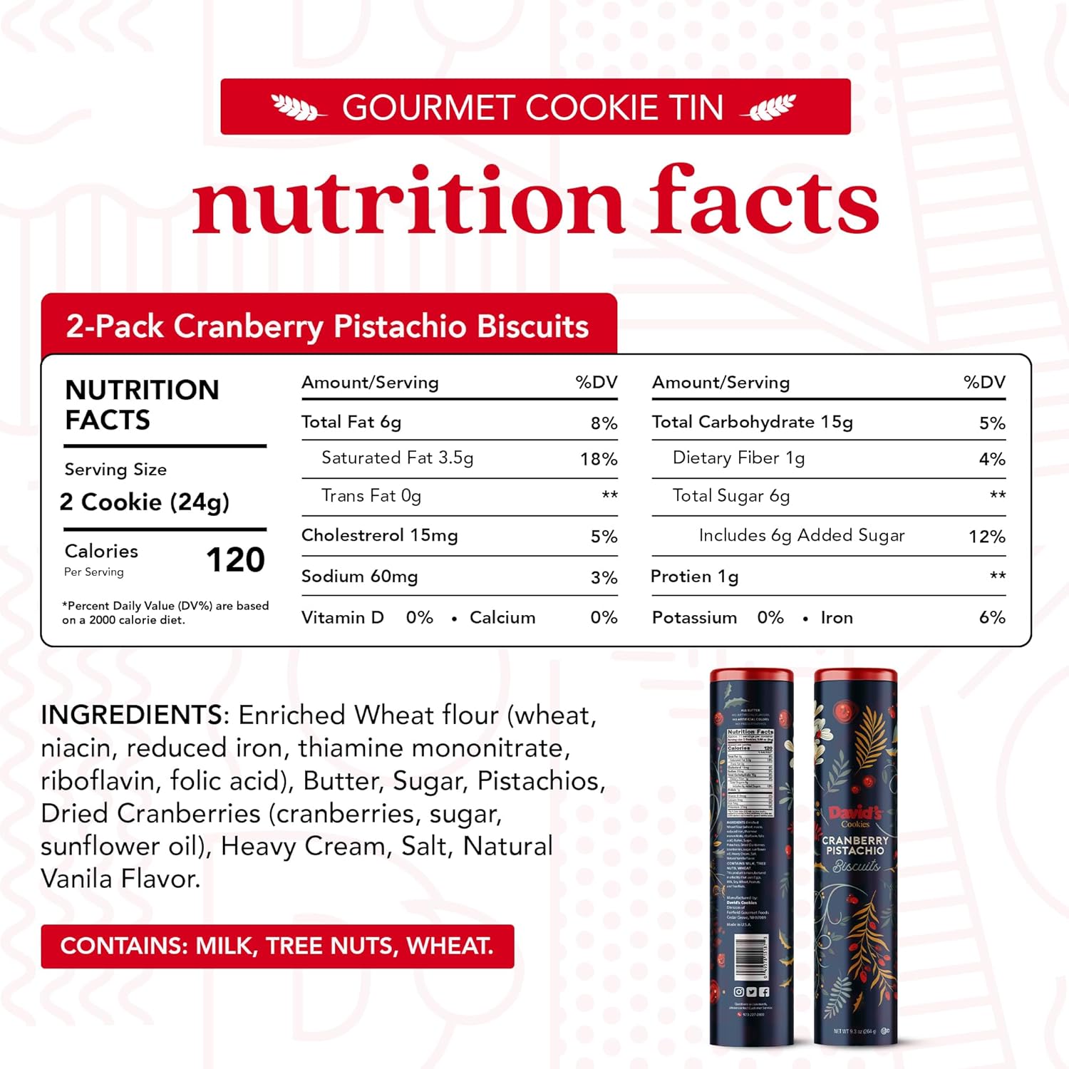 Davidu2019s Cookies Cranberry Pistachio Biscuits u2013 Gourmet Bakery Cookies with Nuts, Sweet Snack Treat, Gift Box for Easter, Motheru2019s Day, Fatheru2019s Day, Birthdays, Anniversaries & Celebrations, 2 Pack