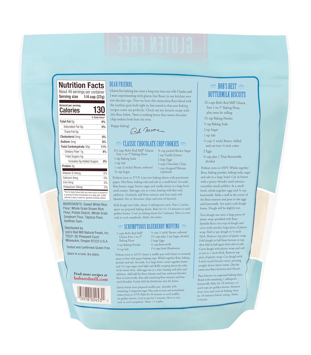 Bob's Red Mill Gluten Free 1 to 1 Baking Flour, 64oz (Pack of 4) - Non GMO, Vegan, Kosher