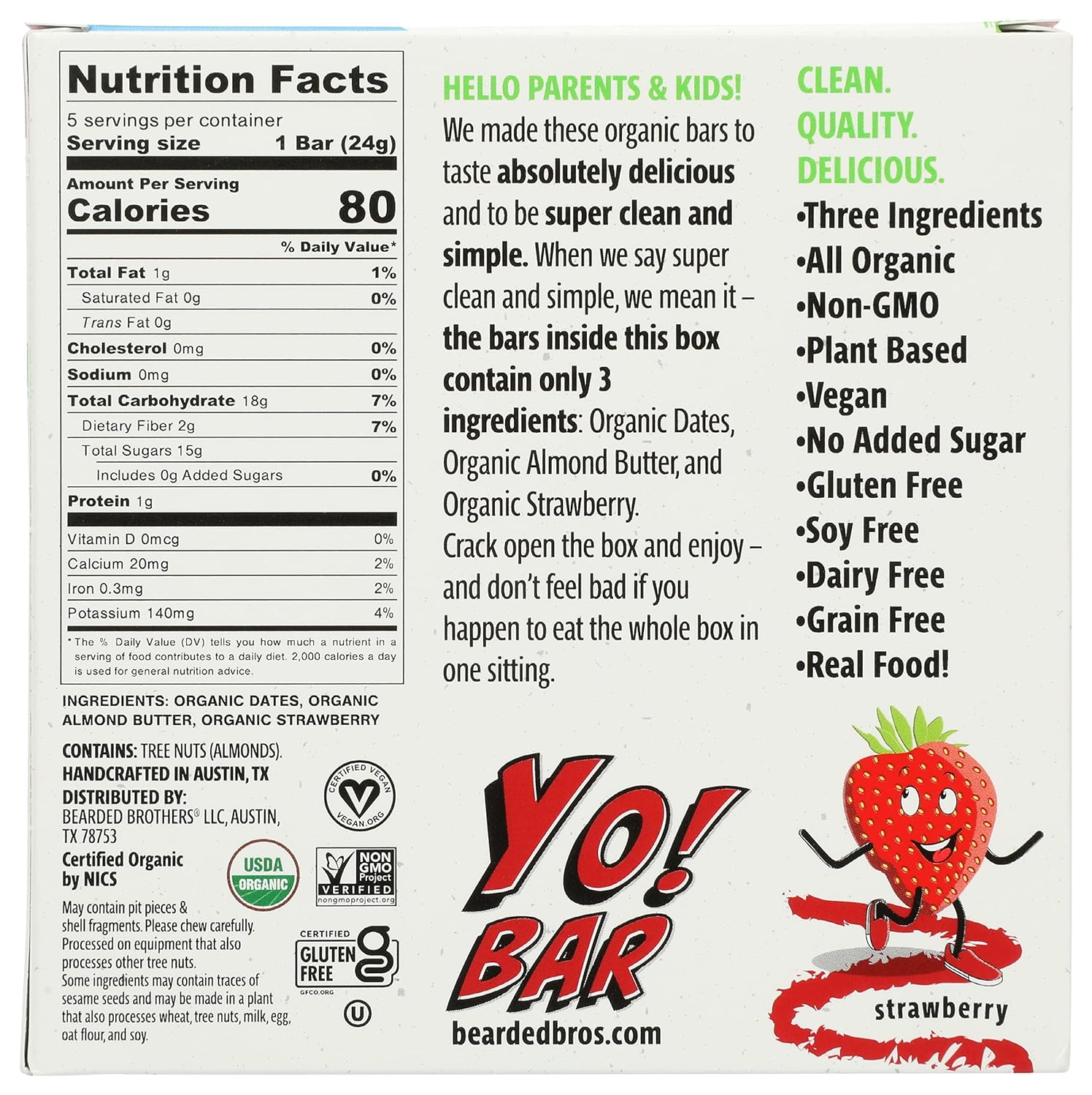 Bearded Brothers, Bars Strawberry Organic 5 Count, 4.23 Ounce