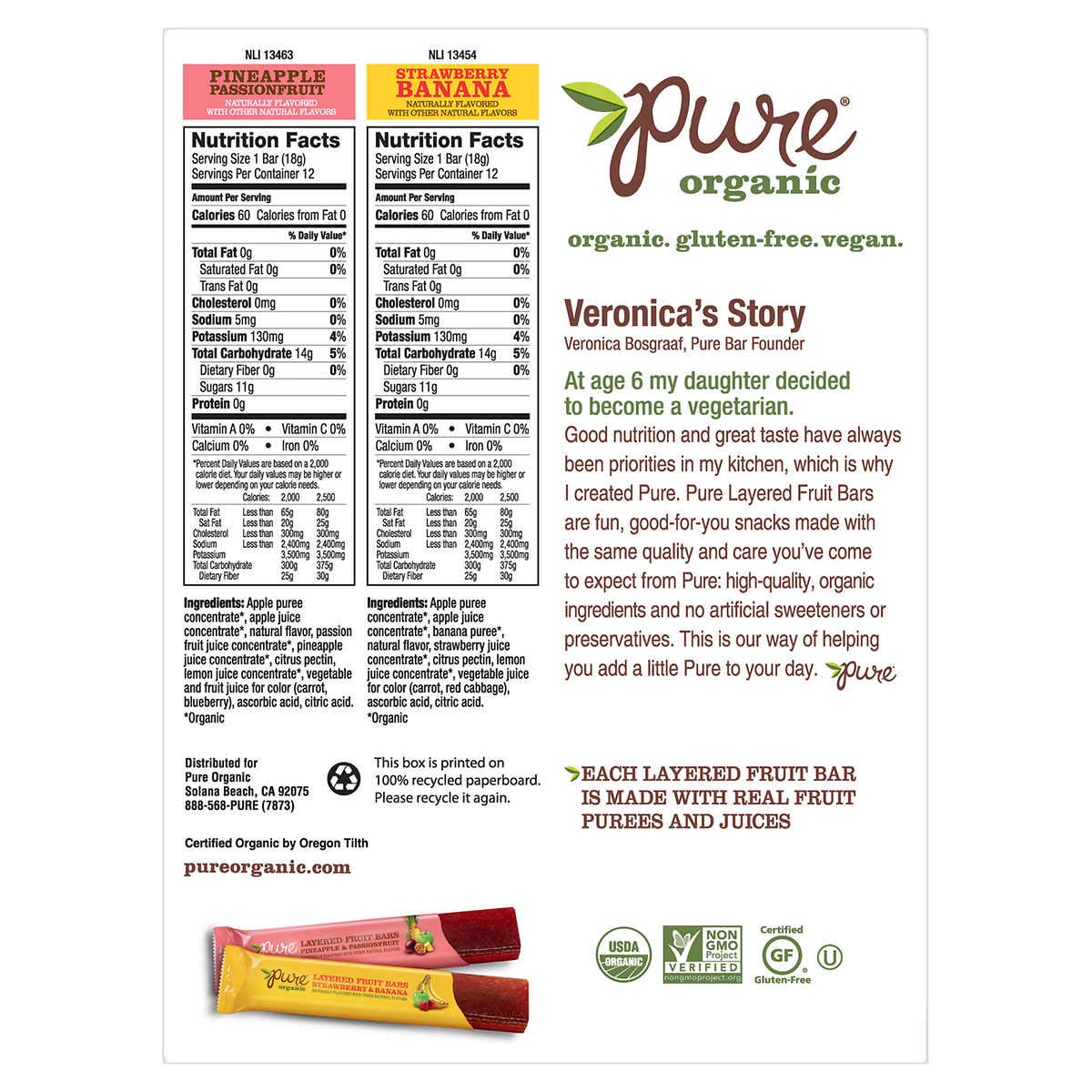 Pure Organic Layered Fruit Bars (Pineapple, Passionfruit and Banana), 24 Count