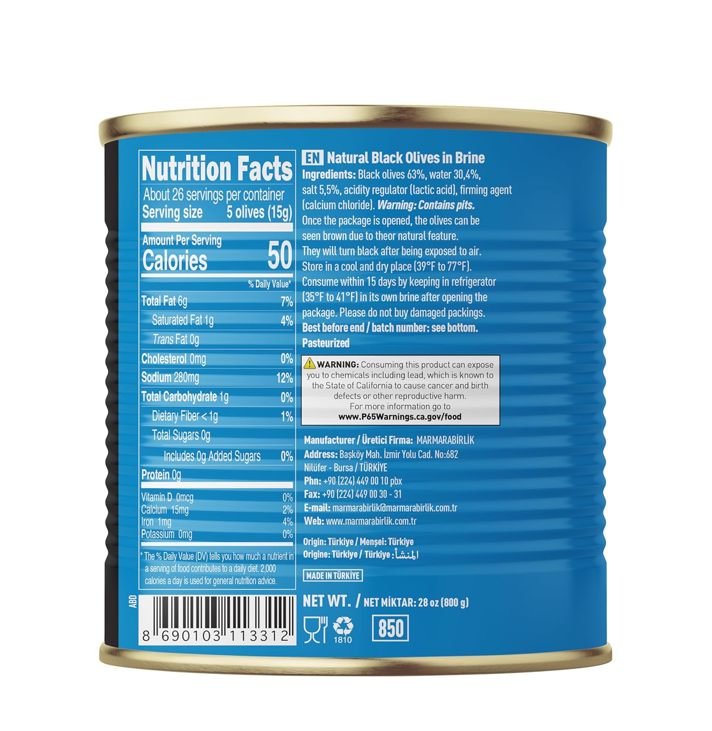 Marmarabirlik Black Olives Canned and Spiced Black Olive Paste, Turkish Olive Pickled, Turkish Olive Paste, Gourmet Mediterranean Flavor, Healthy Snacks for Salads & Breakfast, Vegan, Kosher, Halal