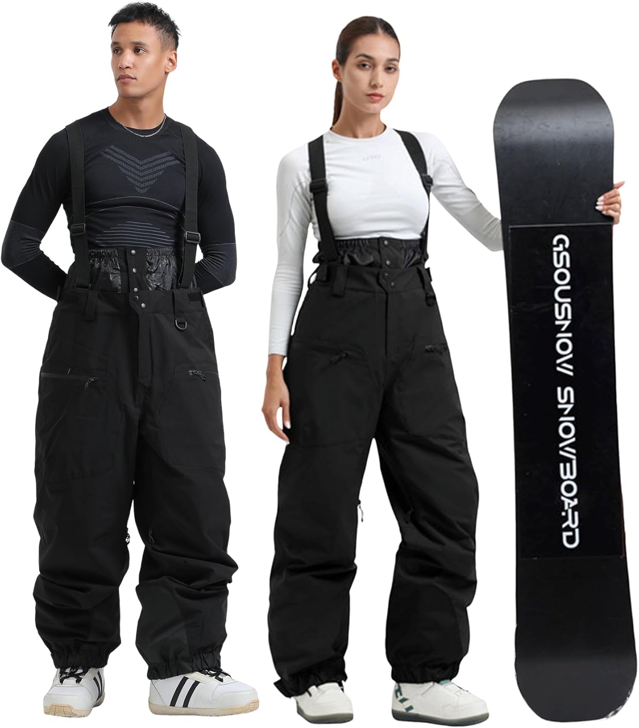 GSOU SNOW Men Snow Bibs Women Baggy Ski Pants Snowboard Overall Insulated Waterproof Windproof Warm Winter