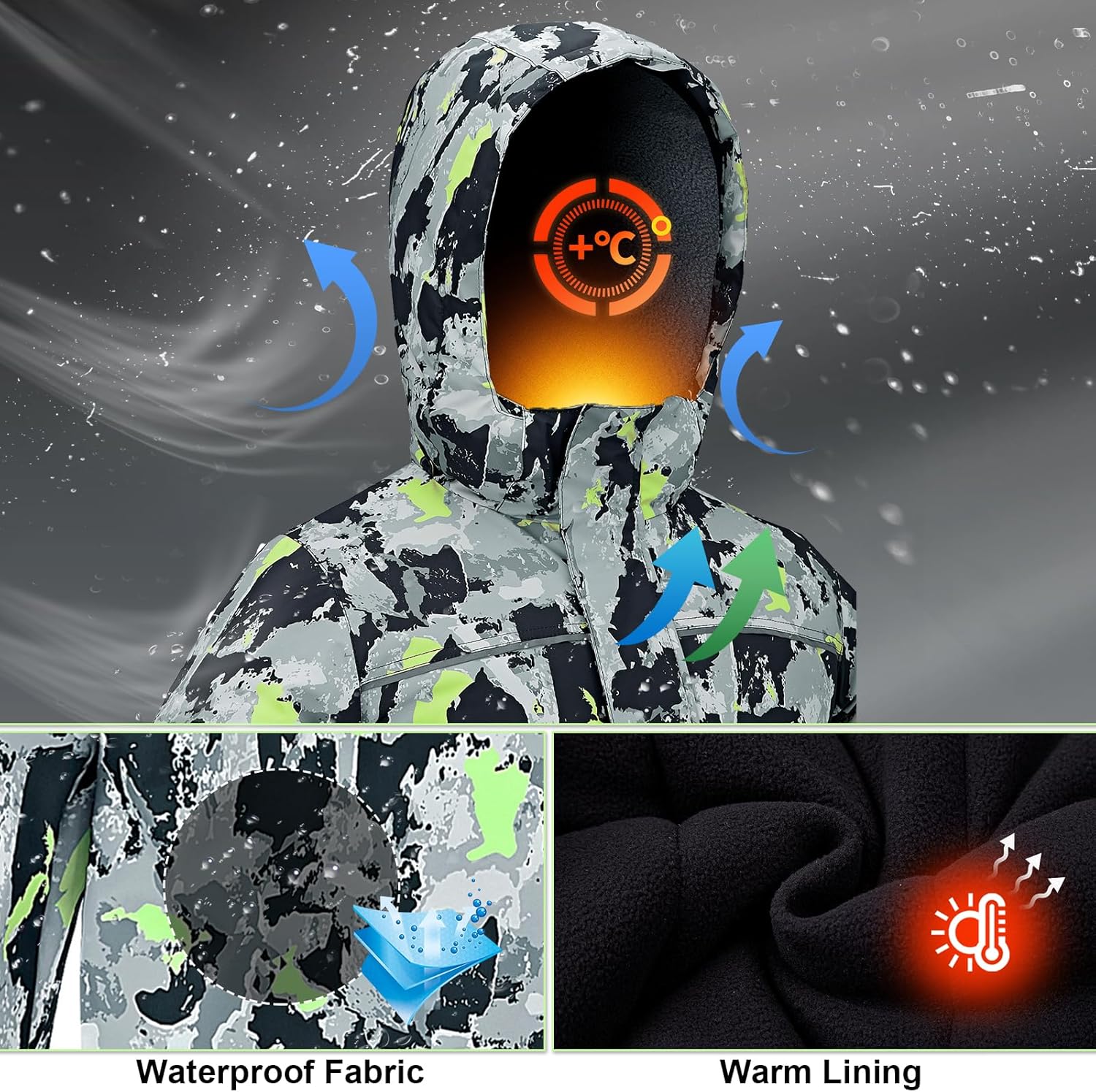 Vrilibo Boys Waterproof Ski Jacket Winter Warm Thick Snow Coat Fleece Lined Kids Outdoor Hooded Snowboard Jacket - Image 4