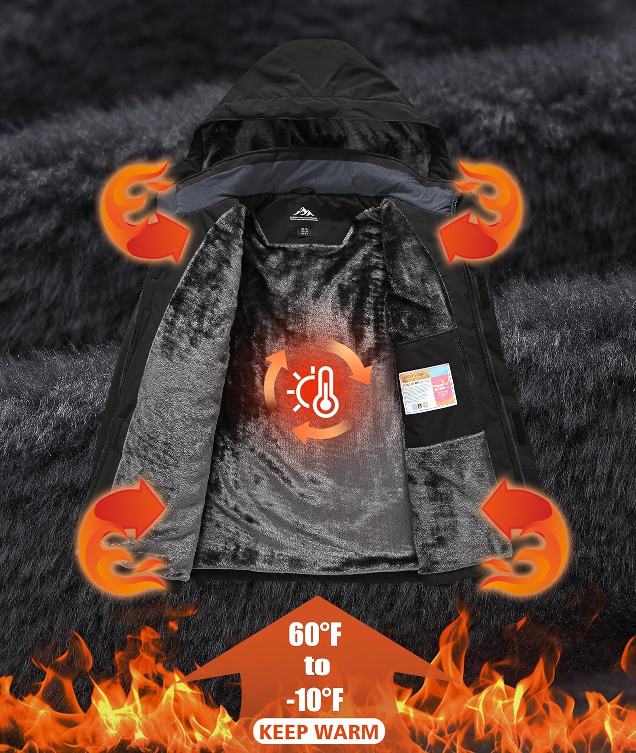 Buyboxs Mens Winter Snow Jacket Waterproof Ski Jackets Snowboard Rain Warm Coat Insulated Hood Fleece Lined - Image 2