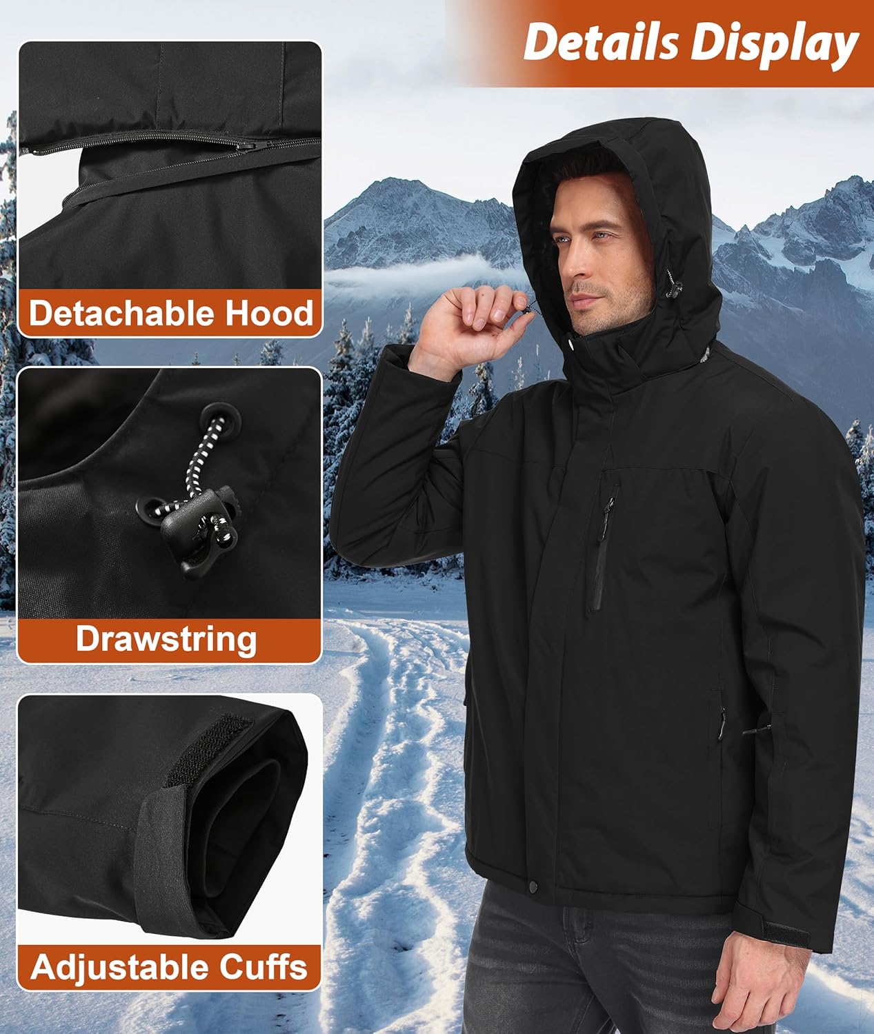 Buyboxs Mens Winter Snow Jacket Waterproof Ski Jackets Snowboard Rain Warm Coat Insulated Hood Fleece Lined - Image 4
