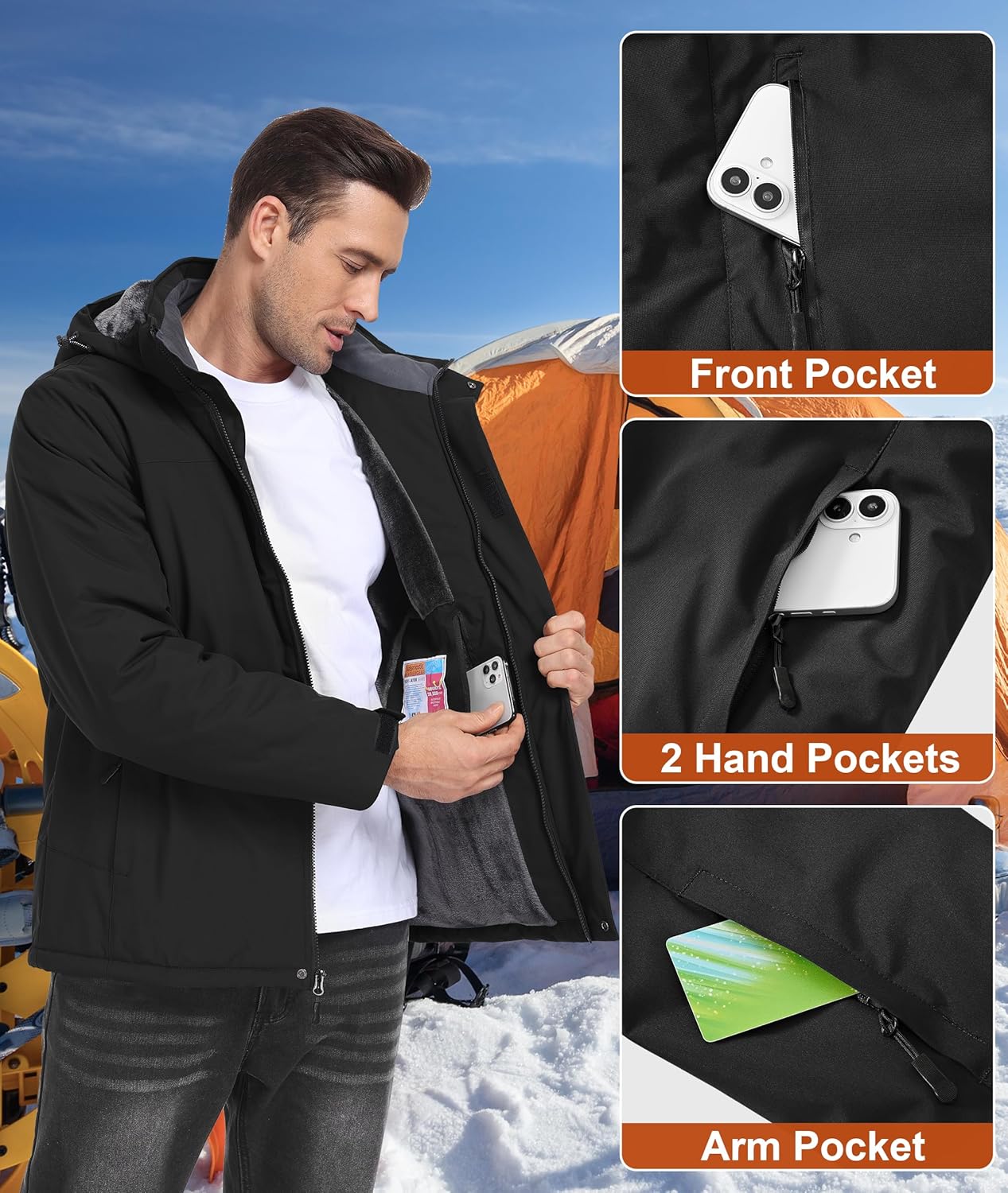 Buyboxs Mens Winter Snow Jacket Waterproof Ski Jackets Snowboard Rain Warm Coat Insulated Hood Fleece Lined - Image 5