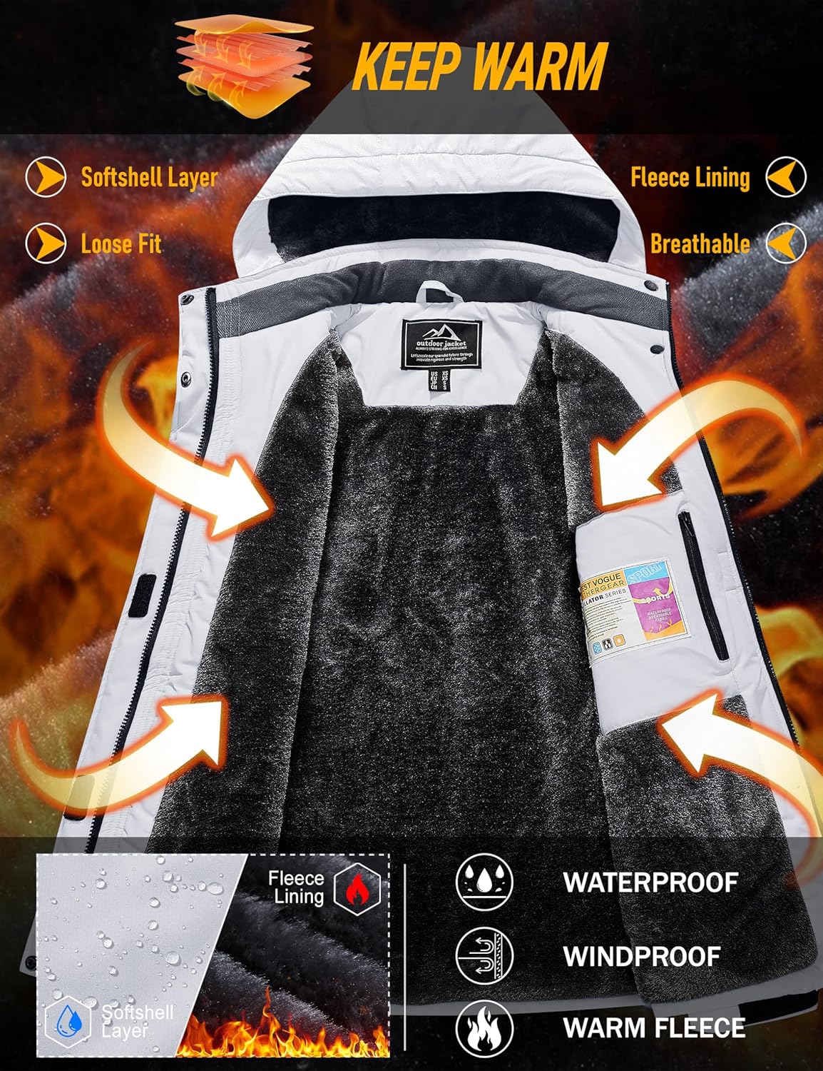 MAGCOMSEN Womens Ski Jacket Waterproof Insulated Snow Jacket Warm Windproof Winter Coats with Hood Fleece Lined Jacket