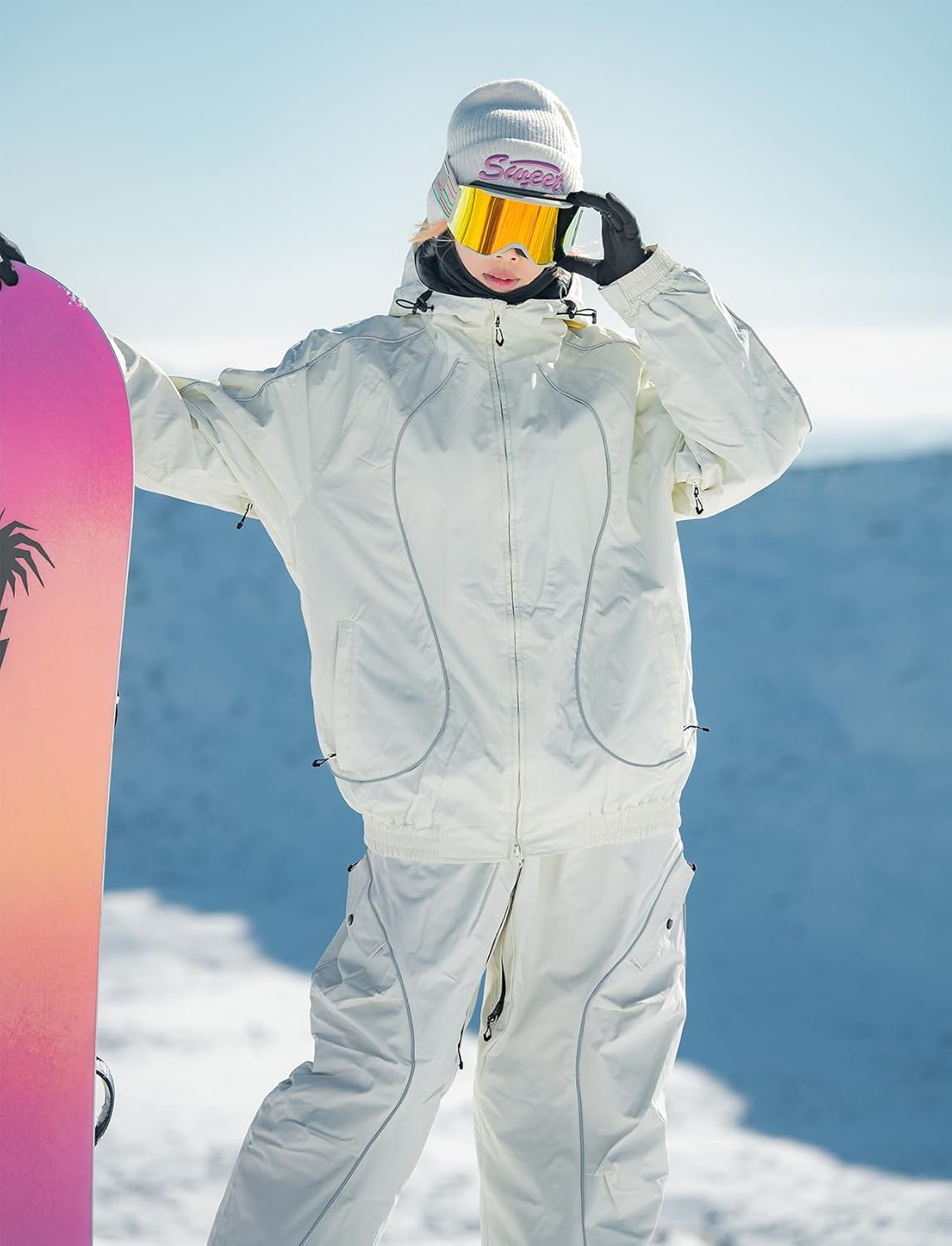 GSOU SNOW Men Ski Jacket Women Baggy Snowboard Jacket Snow Coat Mountain Jacket Hooded Waterproof Windproof Reflective Strip - Image 2