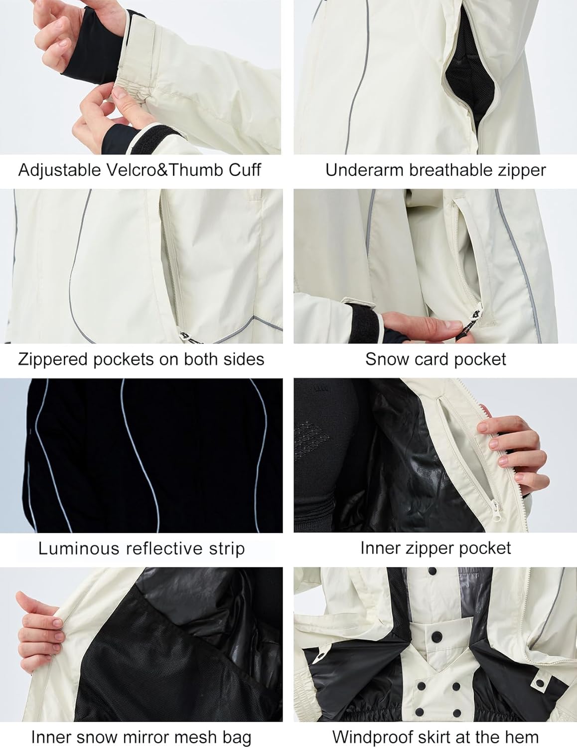 GSOU SNOW Men Ski Jacket Women Baggy Snowboard Jacket Snow Coat Mountain Jacket Hooded Waterproof Windproof Reflective Strip - Image 4