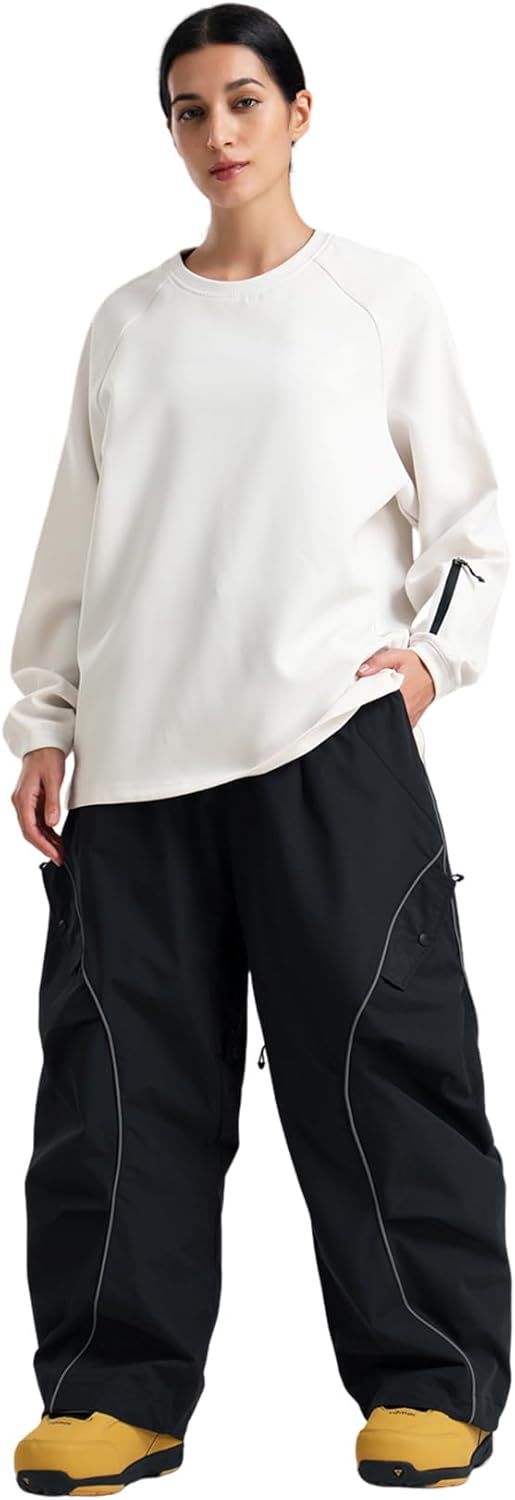 GSOU SNOW Menu2019s Snowboard Pants Waterproof Women Baggy Ski Pants Reflective Stripe Insulated Winter Snow Pants