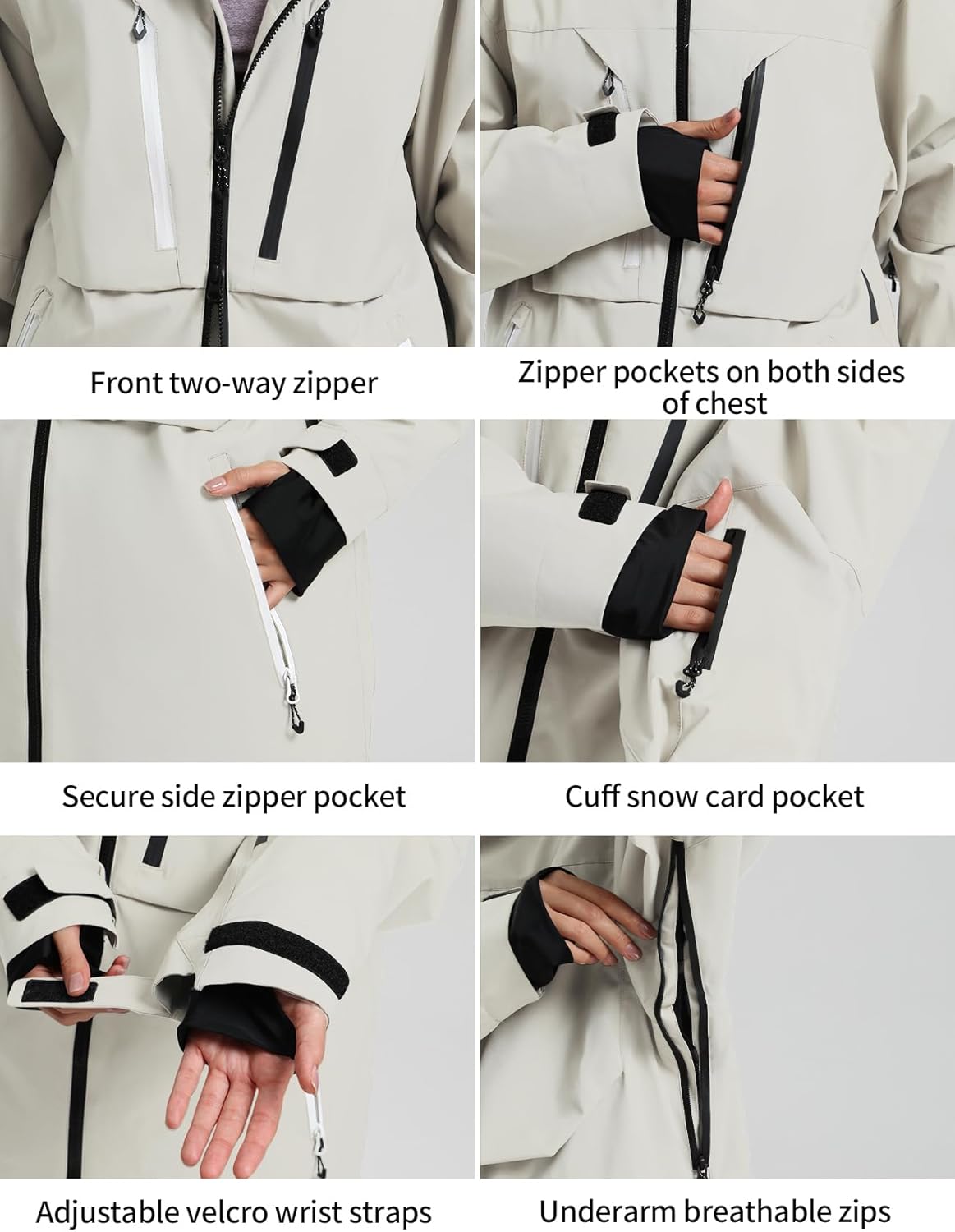 GSOU SNOW Men's Ski Jacket Waterproof Snowboard Jackets Windproof Baggy Snowboarding Coat Winter Outdoor Sports Snow Hooded - Image 4