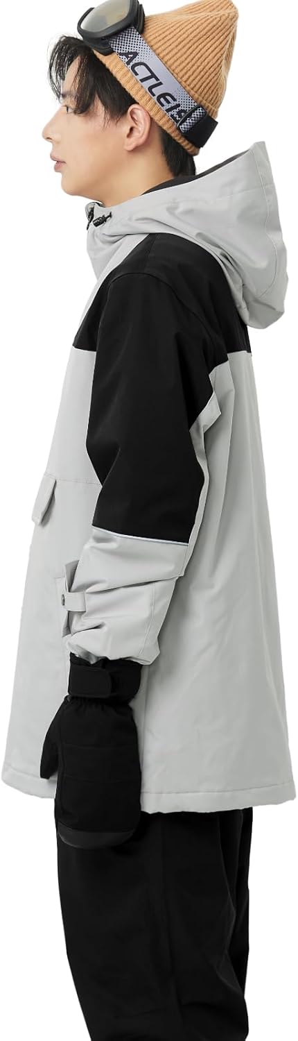 Actleis Mens Pullover Snowboard Jacket Waterproof Hooded Insulated Ski Jacket Warm Winter Snow Coat
